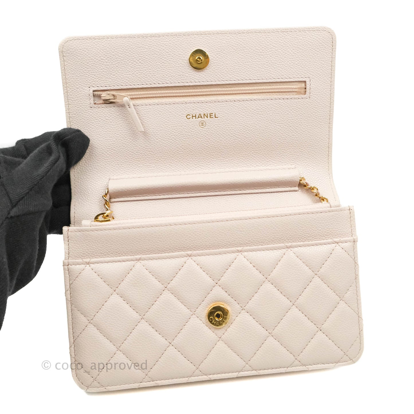 Chanel Quilted WOC Lilac Caviar CC Coco Chain Gold Hardware