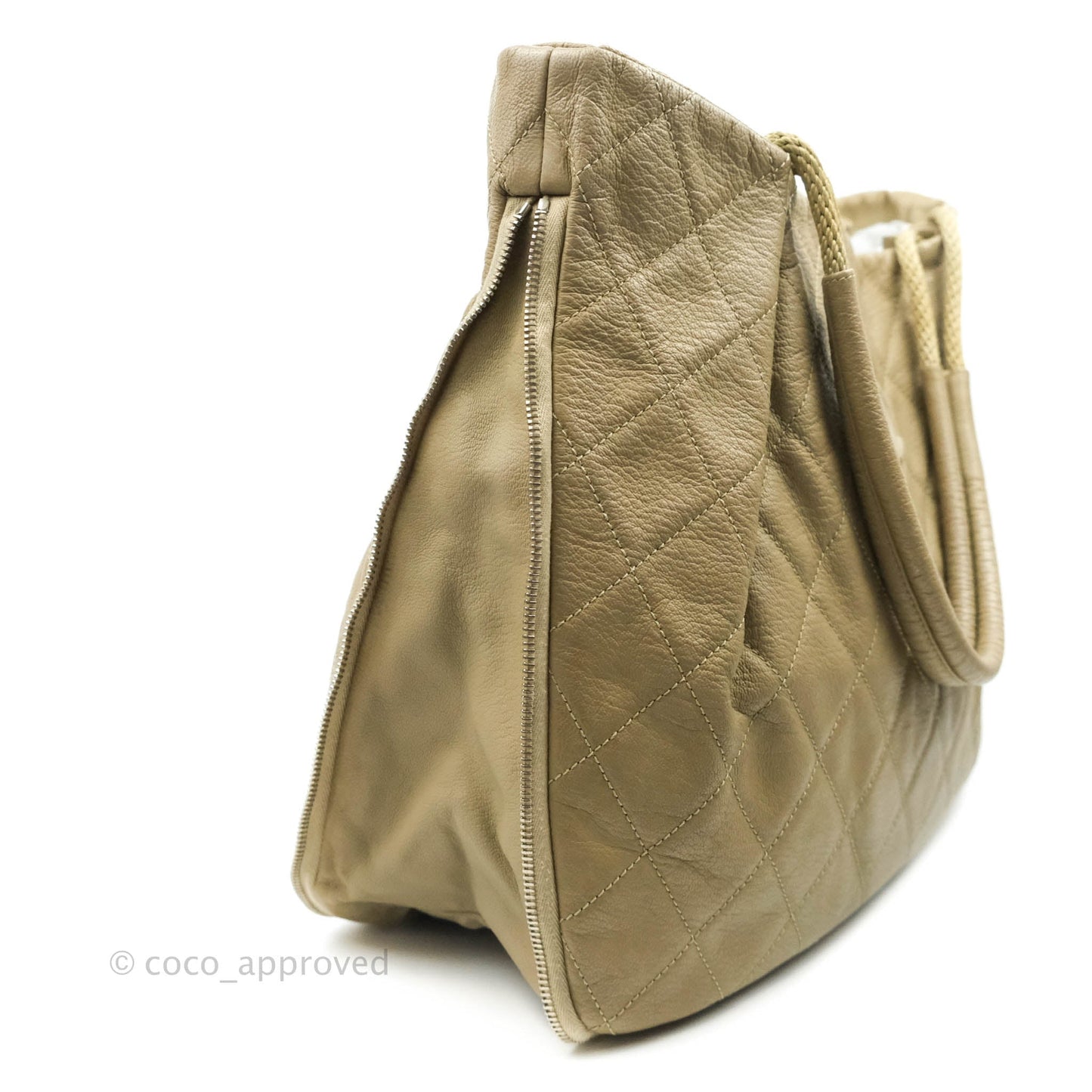 Chanel Yacht Expandable Shoulder Bag Beige Calfskin Tote