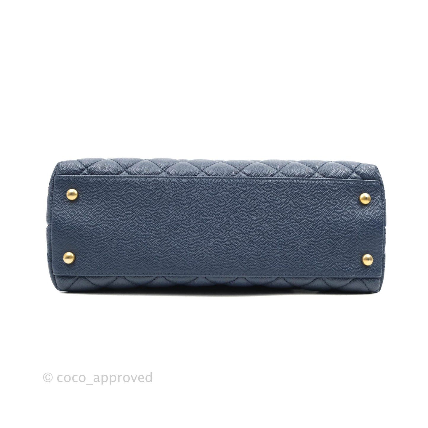 Chanel Medium (Small) Coco Handle Quilted Navy Caviar Lizard Handle Gold Hardware