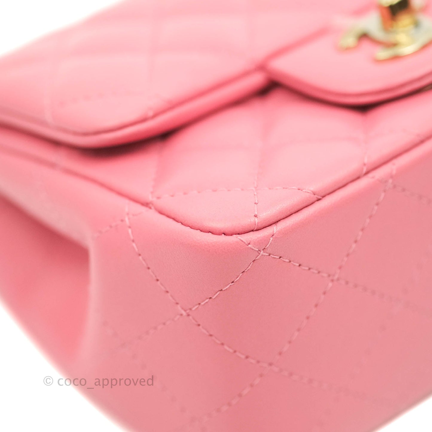 Chanel Quilted Mini Square Pink Lambskin Gold Hardware