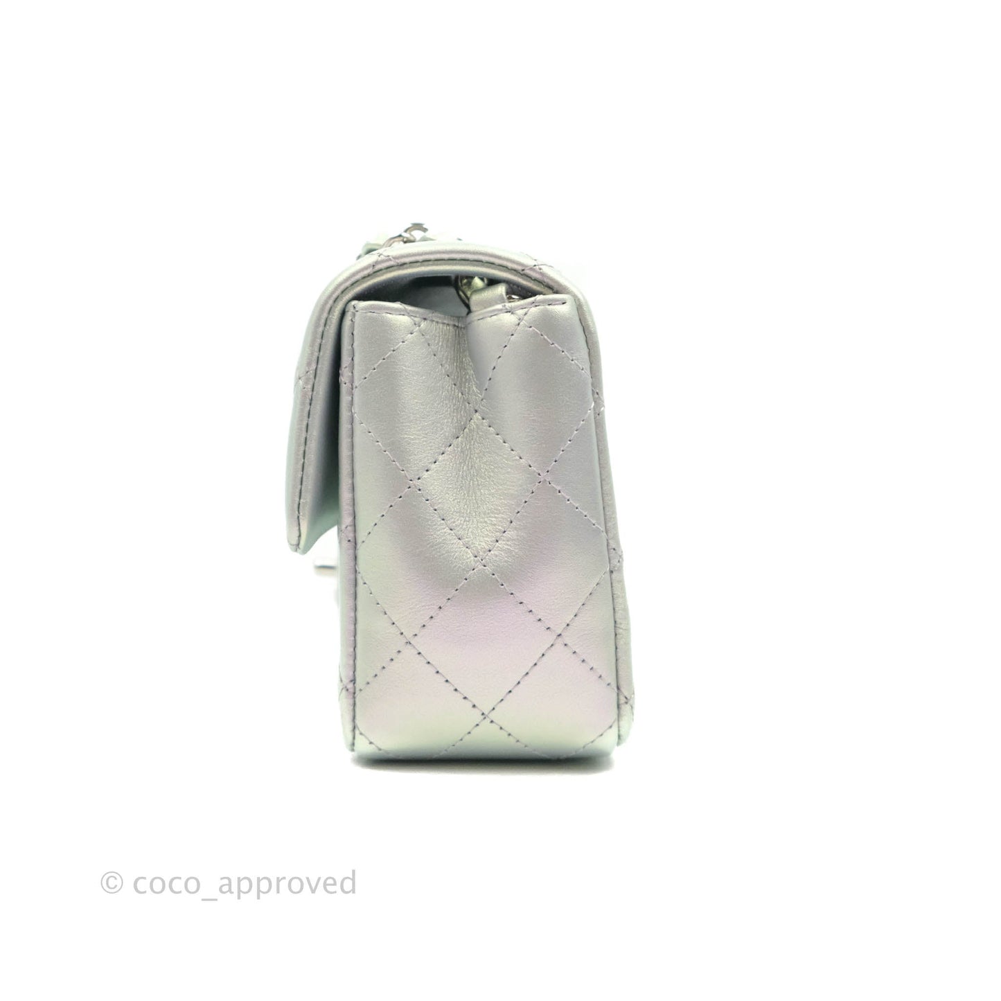 Chanel Quilted Mini Rectangular Iridescent White Lilac Calfskin Silver Hardware