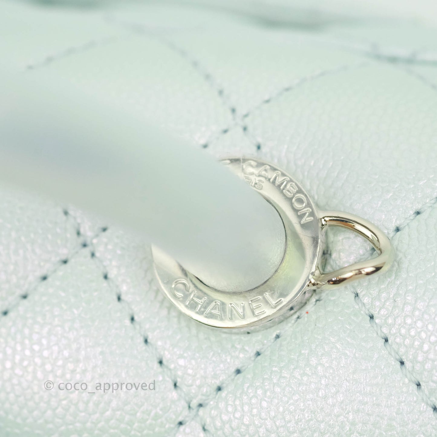 Chanel Mini (Small) Quilted Coco Handle Iridescent Light Blue Caviar Rainbow Hardware