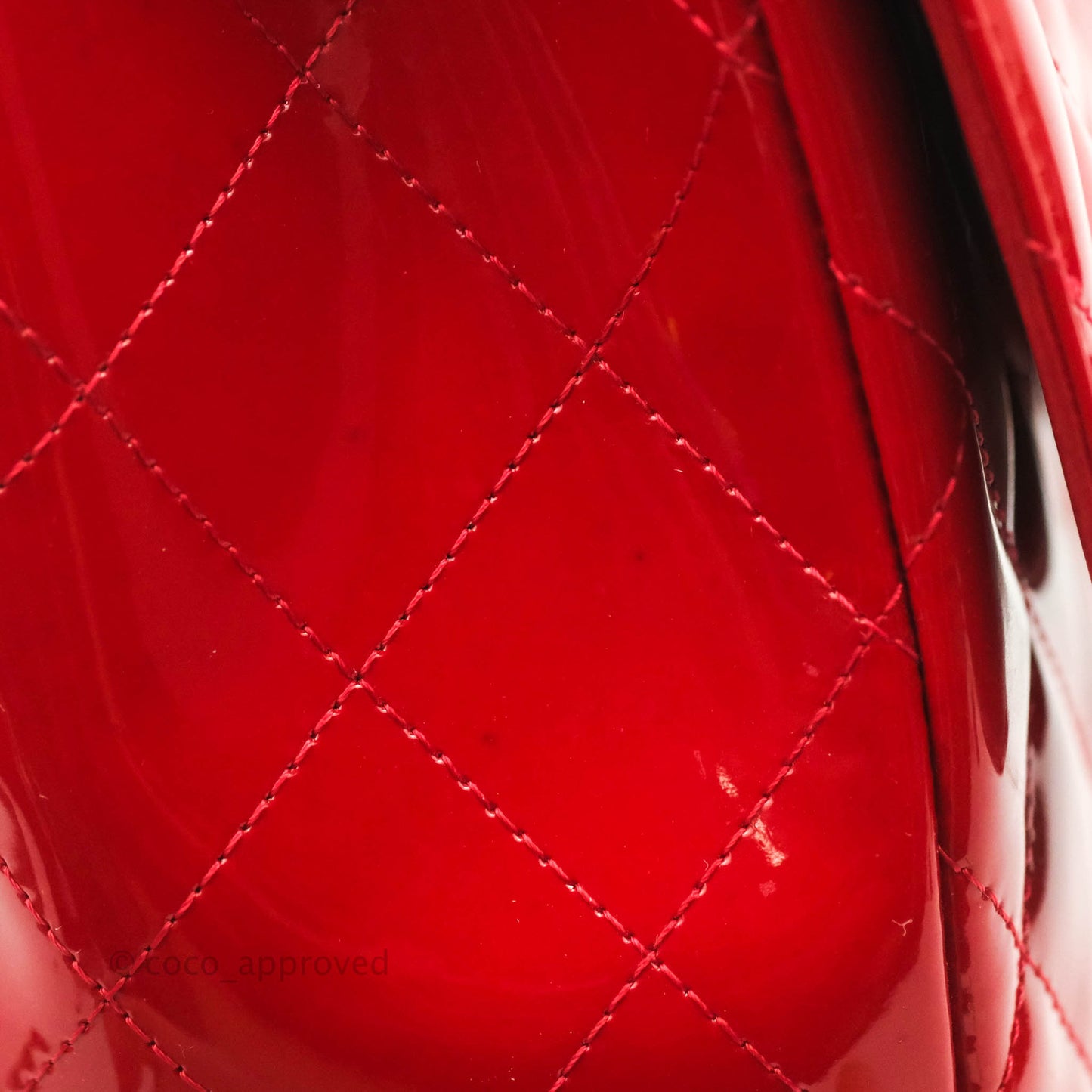 Chanel Quilted Jumbo Red Patent Silver Hardware 10C