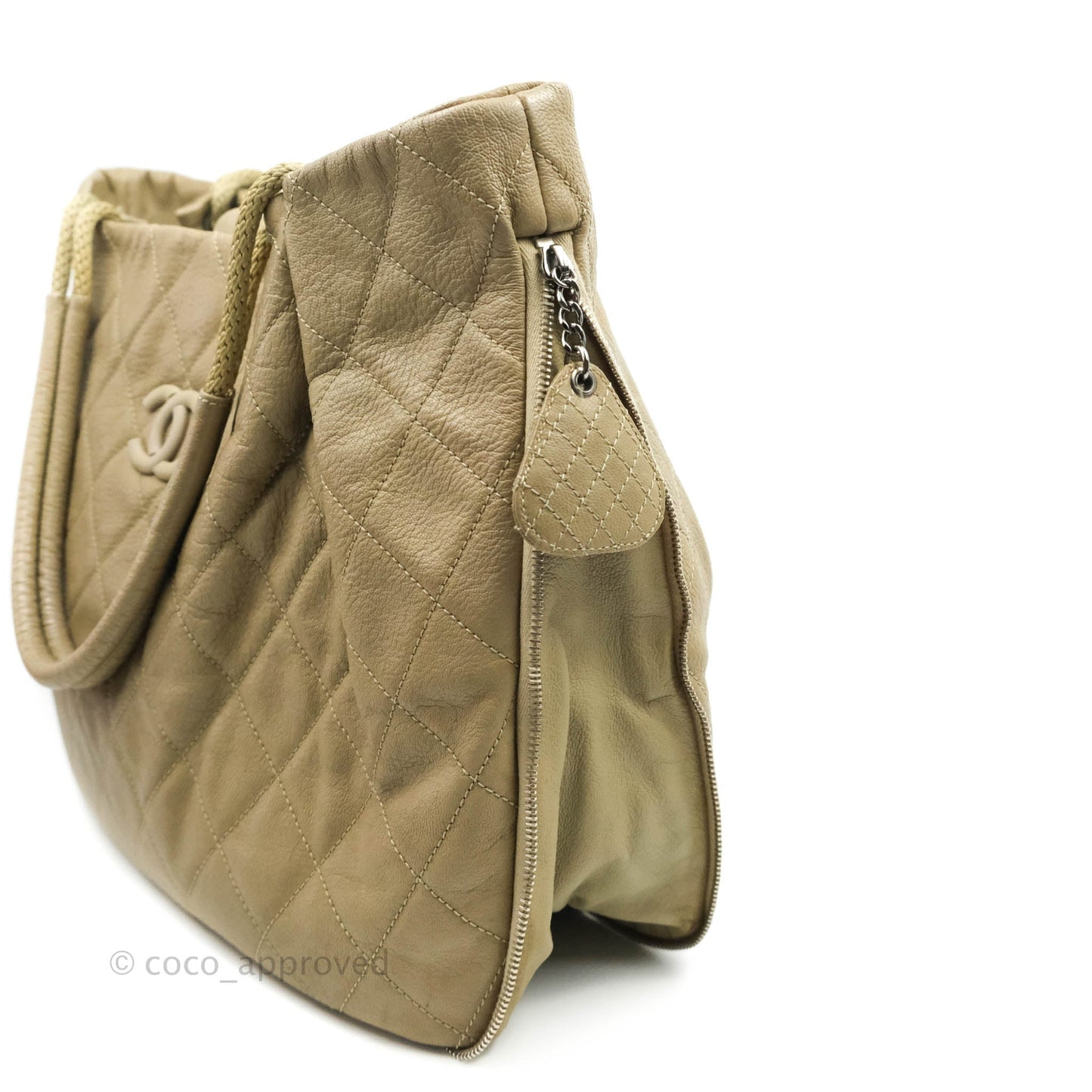 Chanel Yacht Expandable Shoulder Bag Beige Calfskin Tote