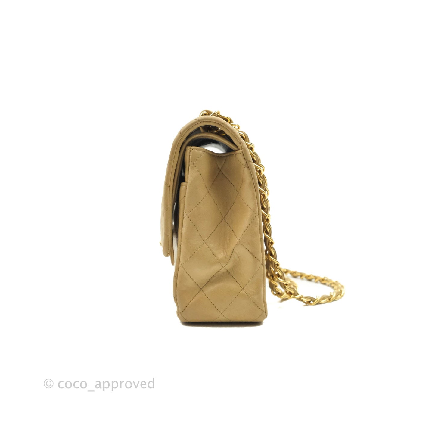 Chanel Vintage Classic M/L Medium Double Flap Bag Beige Lambskin 24K Gold Hardware