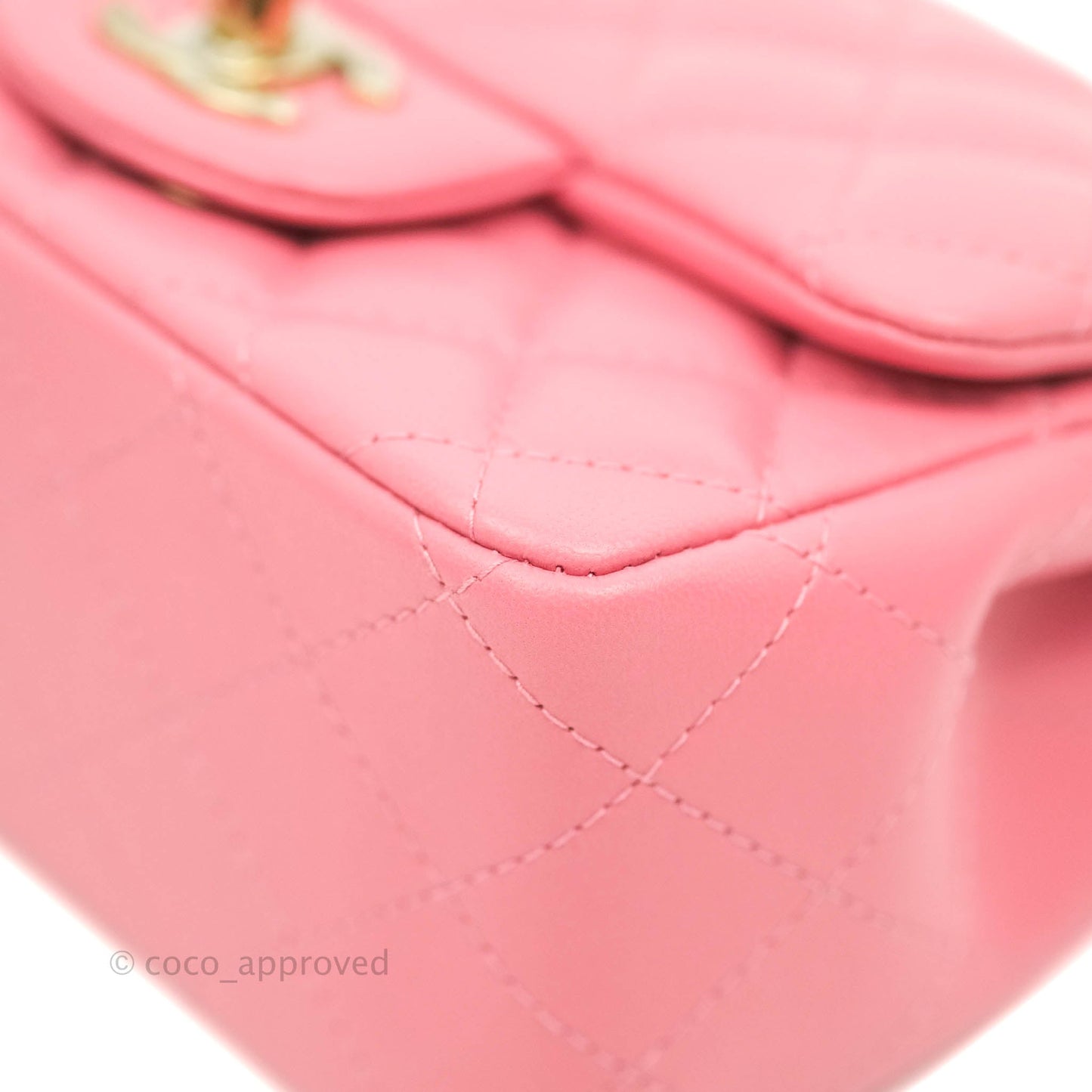 Chanel Quilted Mini Square Pink Lambskin Gold Hardware