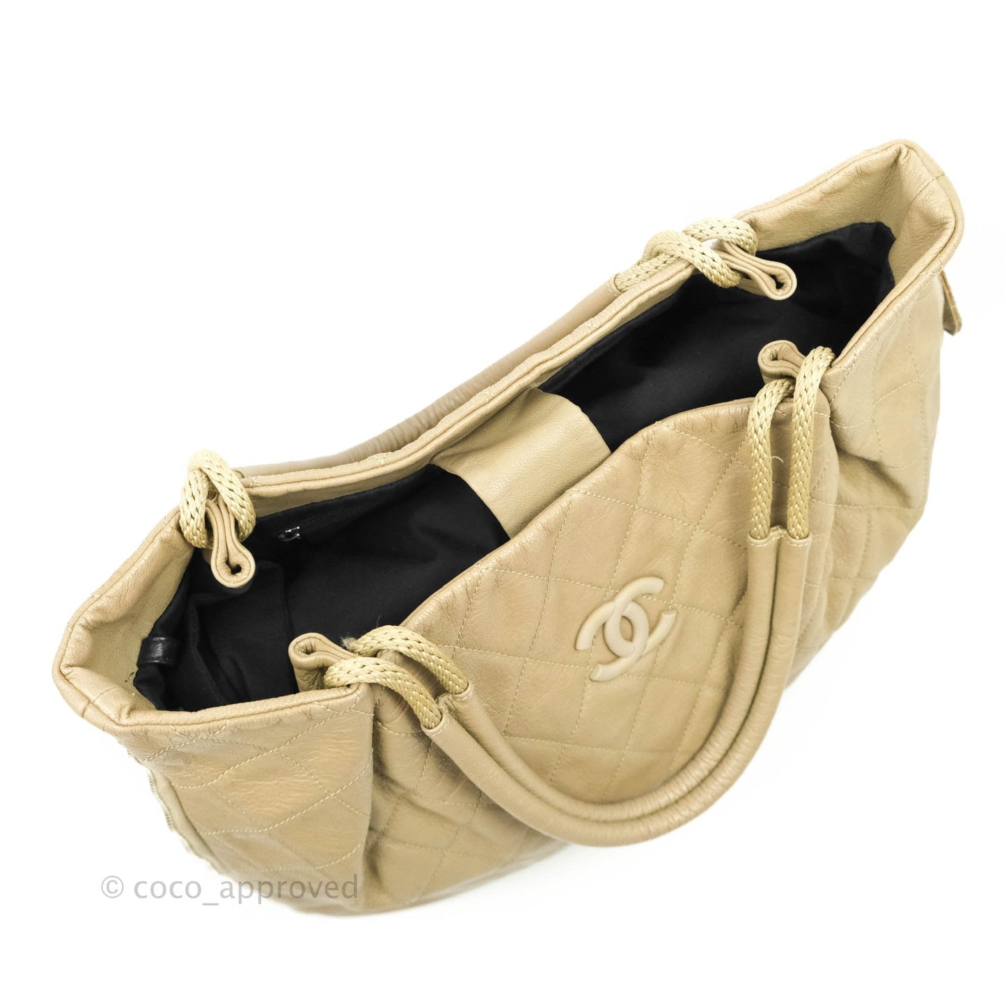 Chanel Yacht Expandable Shoulder Bag Beige Calfskin Tote