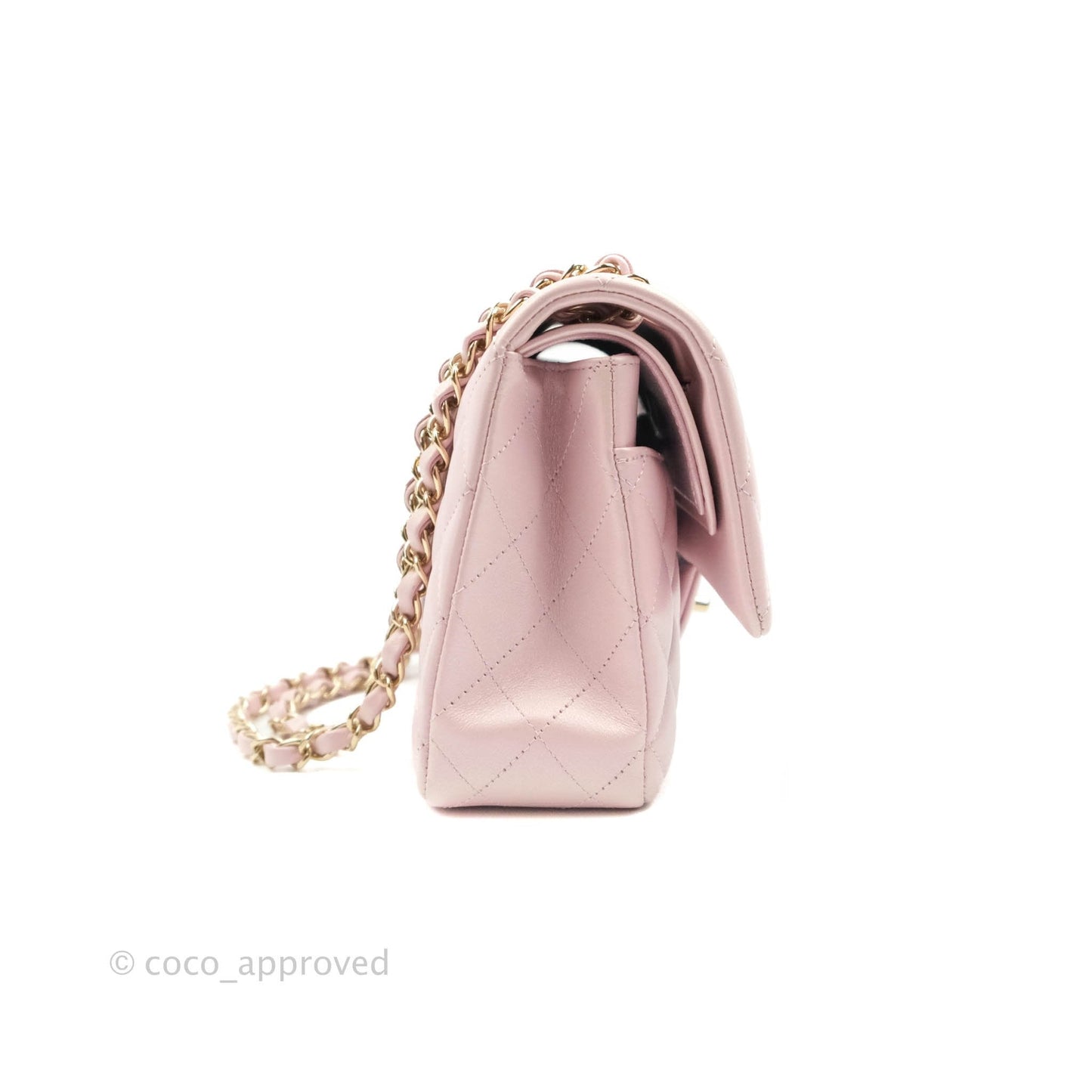 Chanel Quilted M/L Medium Double Flap Bag Iridescent Pink Calfskin Gold Hardware 21S