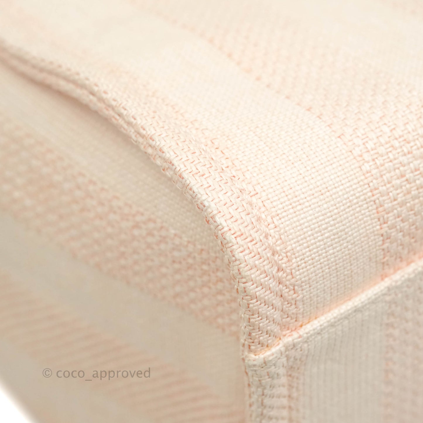 Chanel Large Deauville Pink Stripe Canvas Beige Handle Gold Hardware