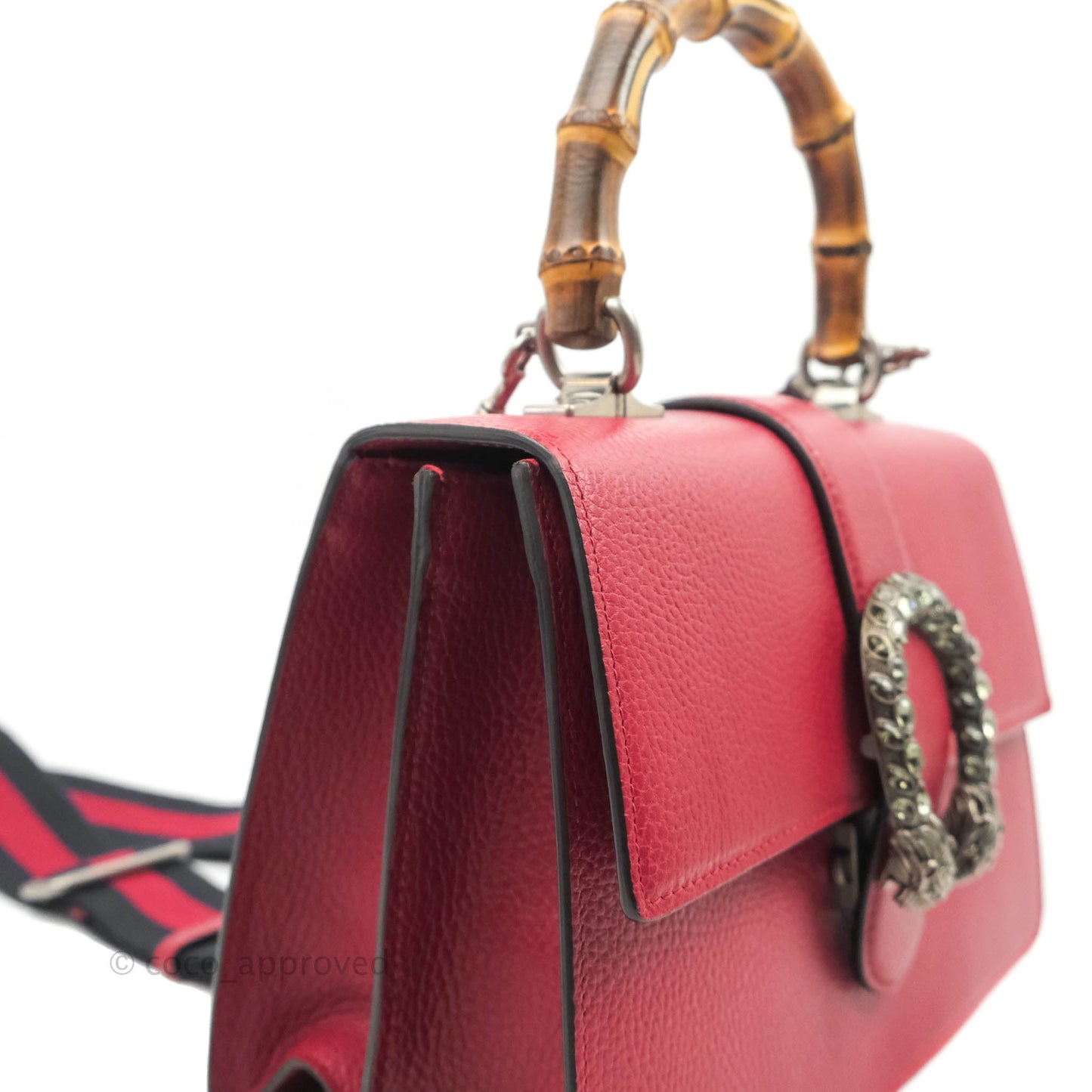 Gucci Medium Dionysus Red Leather Bamboo Top Handle Bag