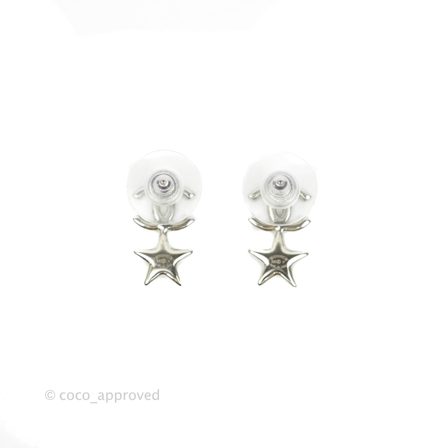 Chanel Crystal CC Star Earrings Silver Tone 20P