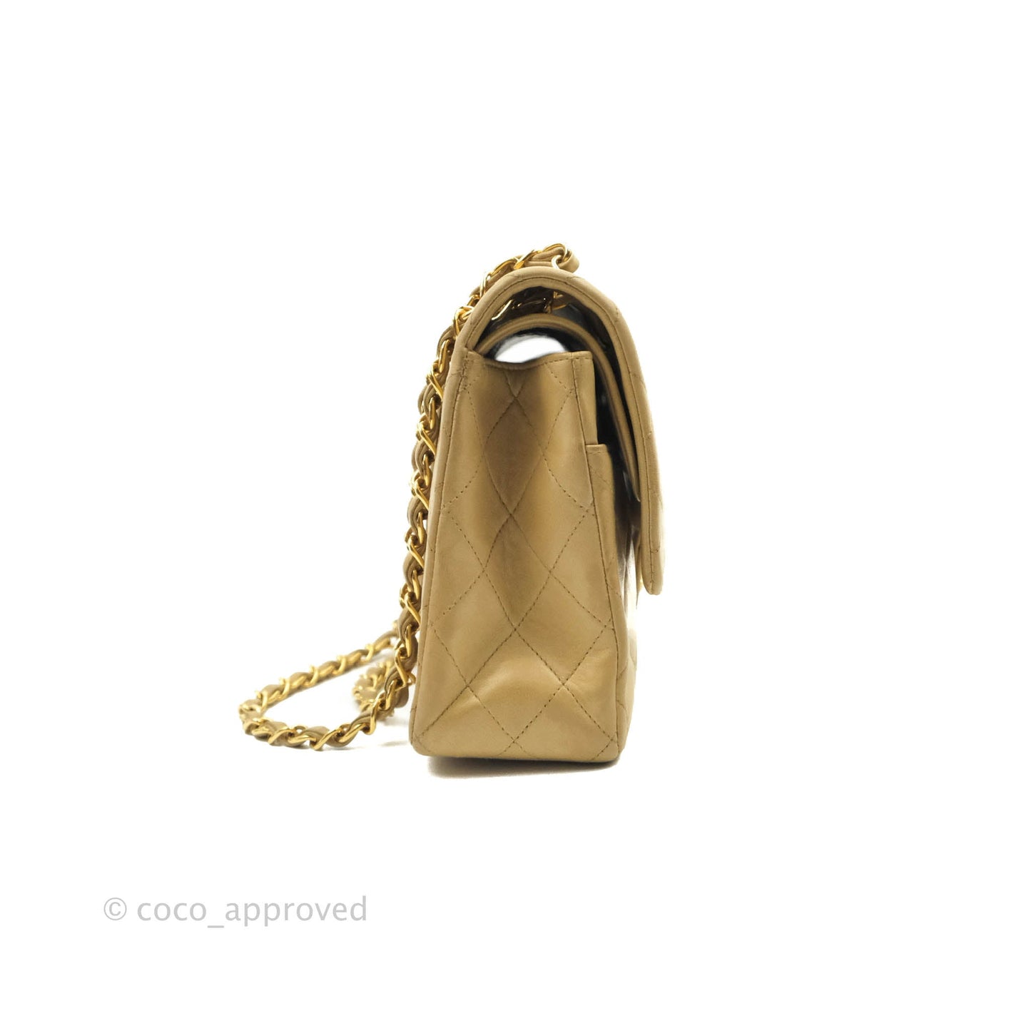Chanel Vintage Classic M/L Medium Double Flap Bag Beige Lambskin 24K Gold Hardware