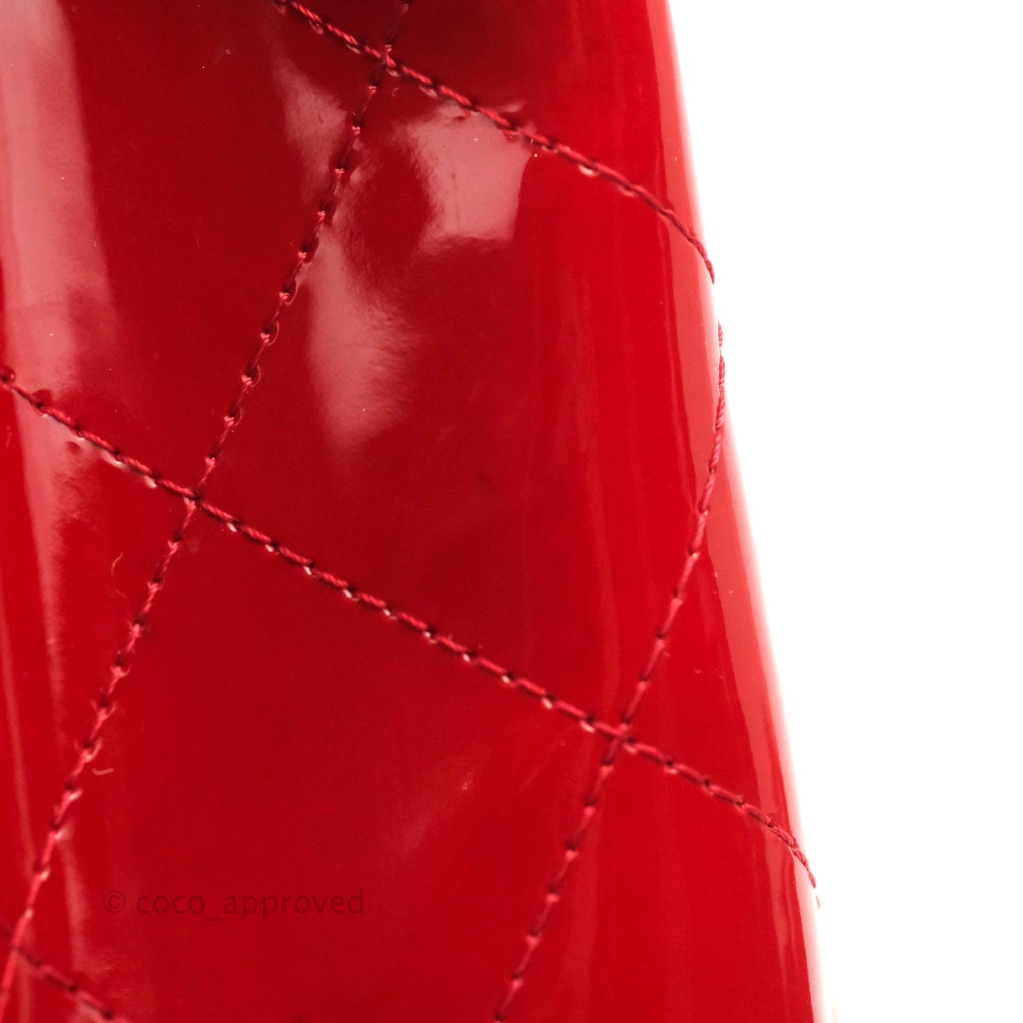 Chanel Quilted Jumbo Red Patent Silver Hardware 10C