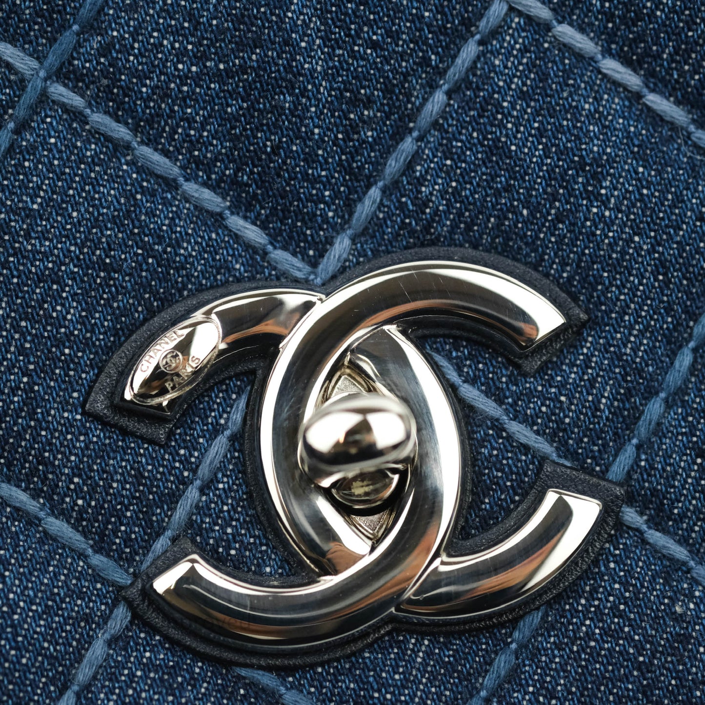 Chanel Medium (Small) Quilted Coco Handle Flap Navy Denim Silver Hardware
