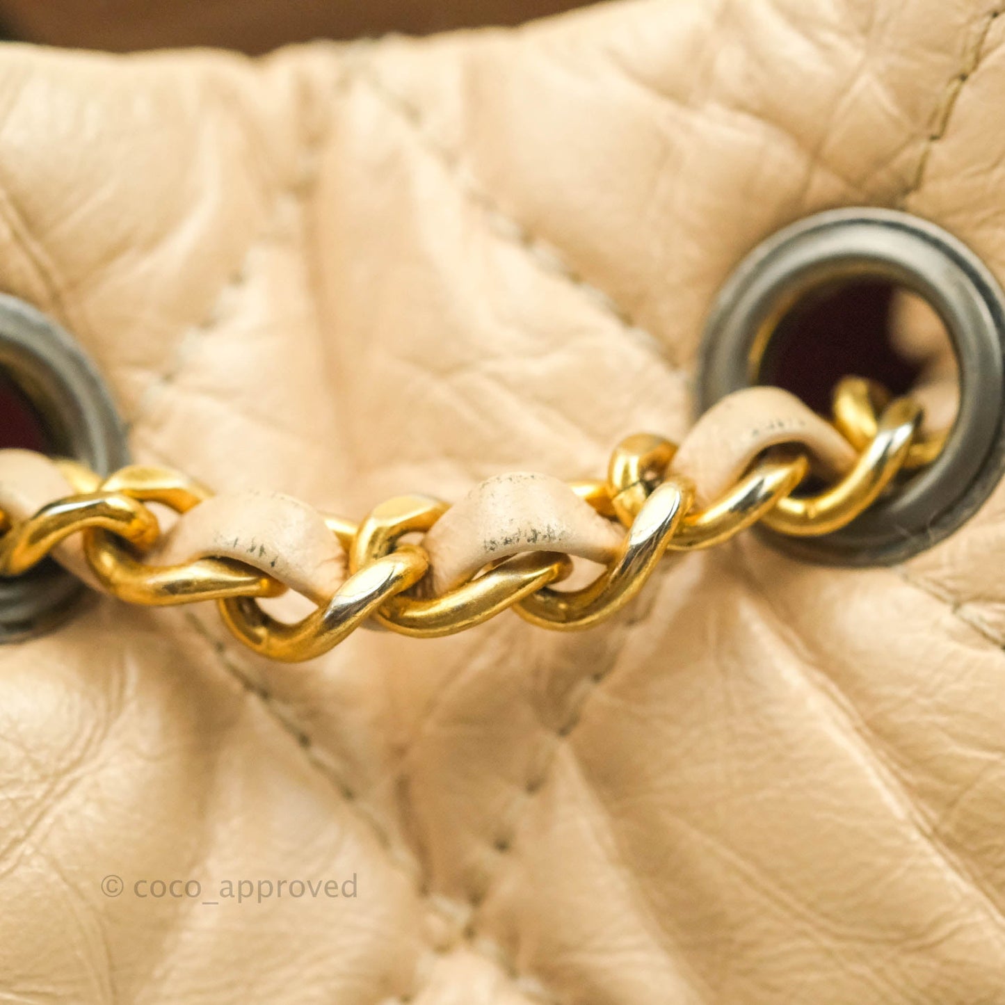 Chanel Small Gabrielle Backpack Beige Black Aged Calfskin