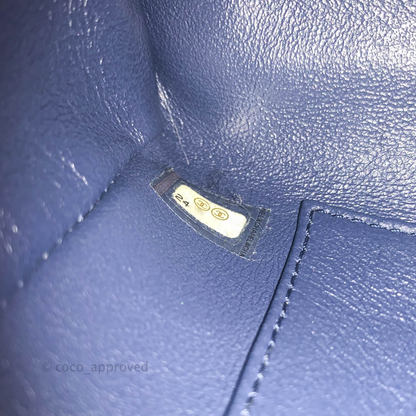 Chanel Medium (Small) Coco Handle Quilted Navy Caviar Lizard Handle Gold Hardware