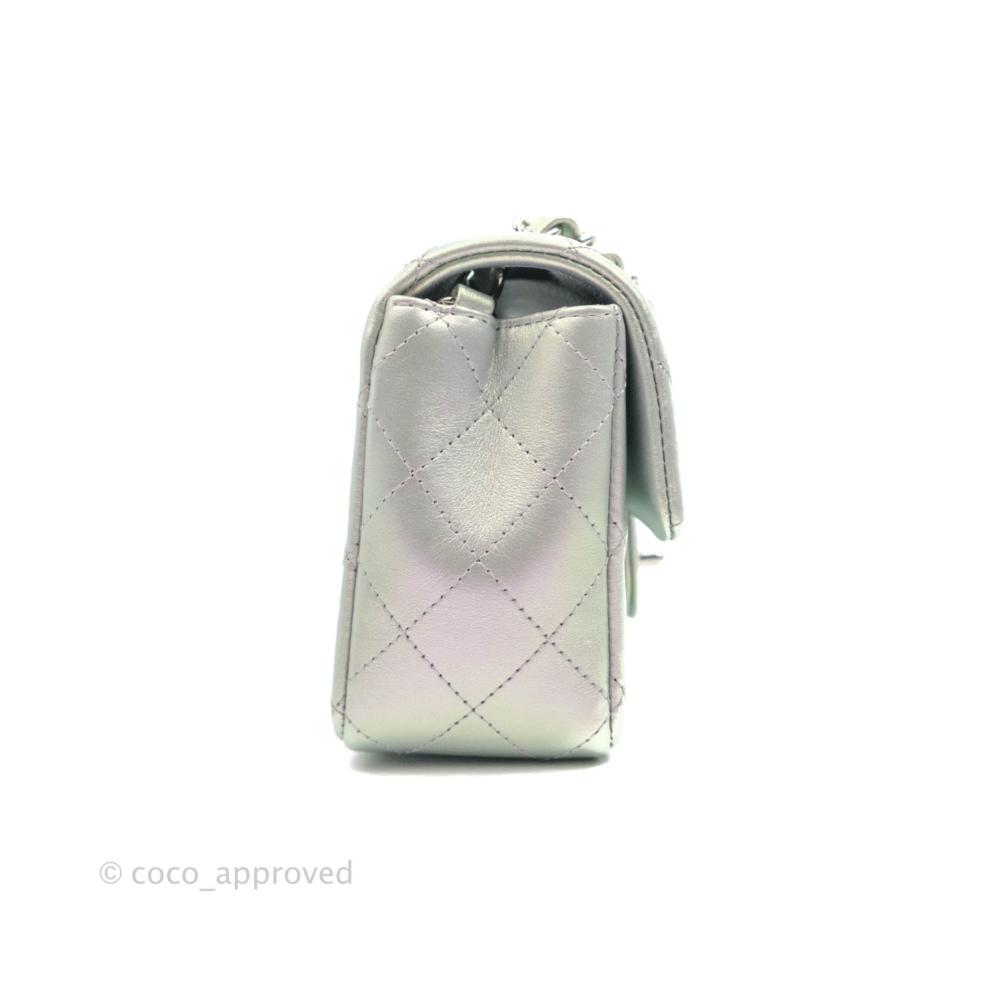 Chanel Quilted Mini Rectangular Iridescent White Lilac Calfskin Silver Hardware