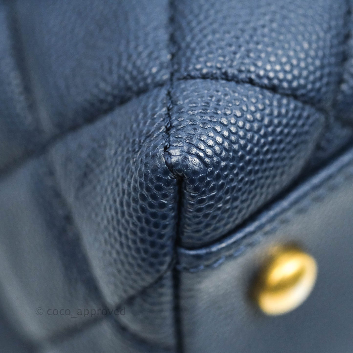 Chanel Medium (Small) Coco Handle Quilted Navy Caviar Lizard Handle Gold Hardware