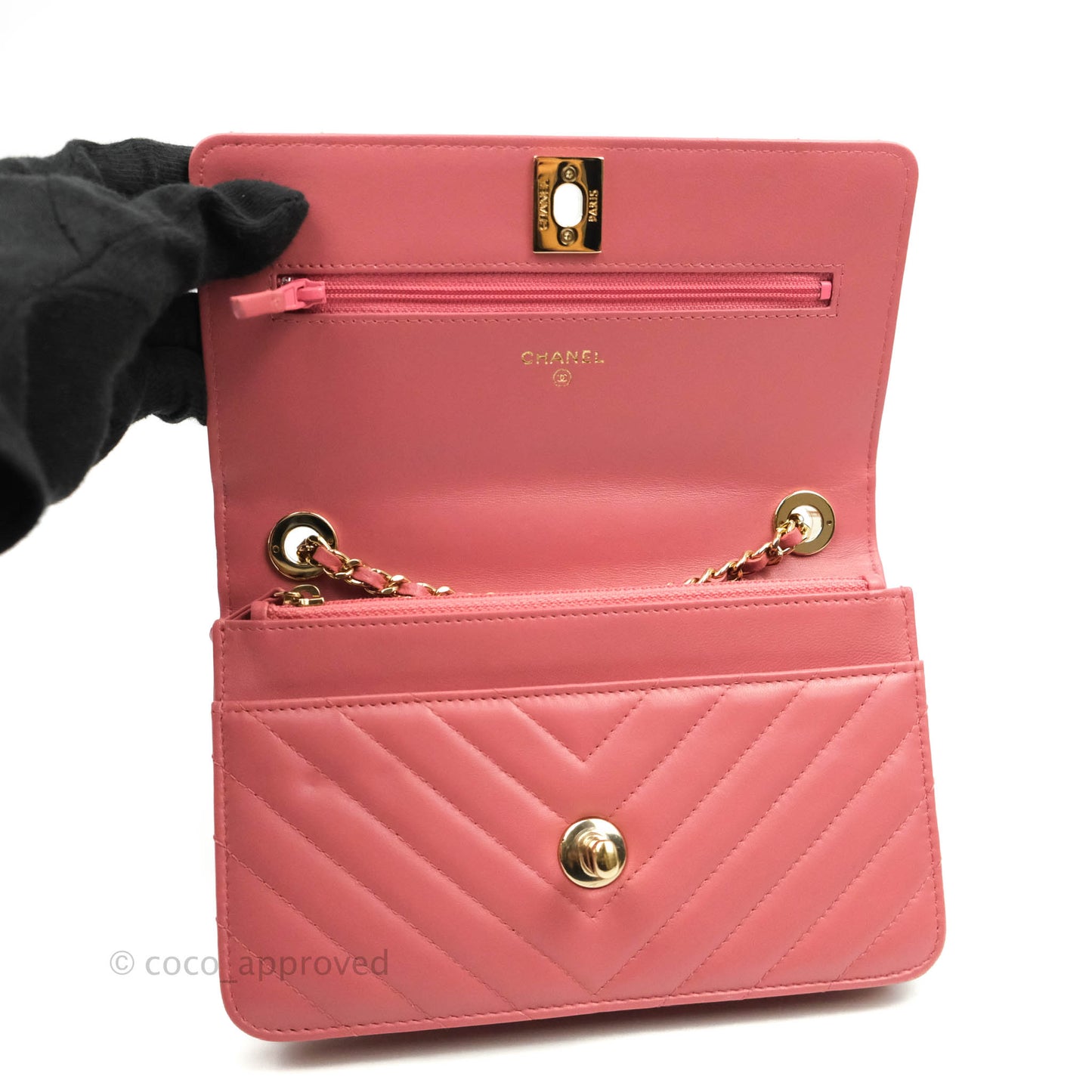 Chanel Trendy CC WOC Wallet on Chain Chevron Pink Lambskin Gold Hardware