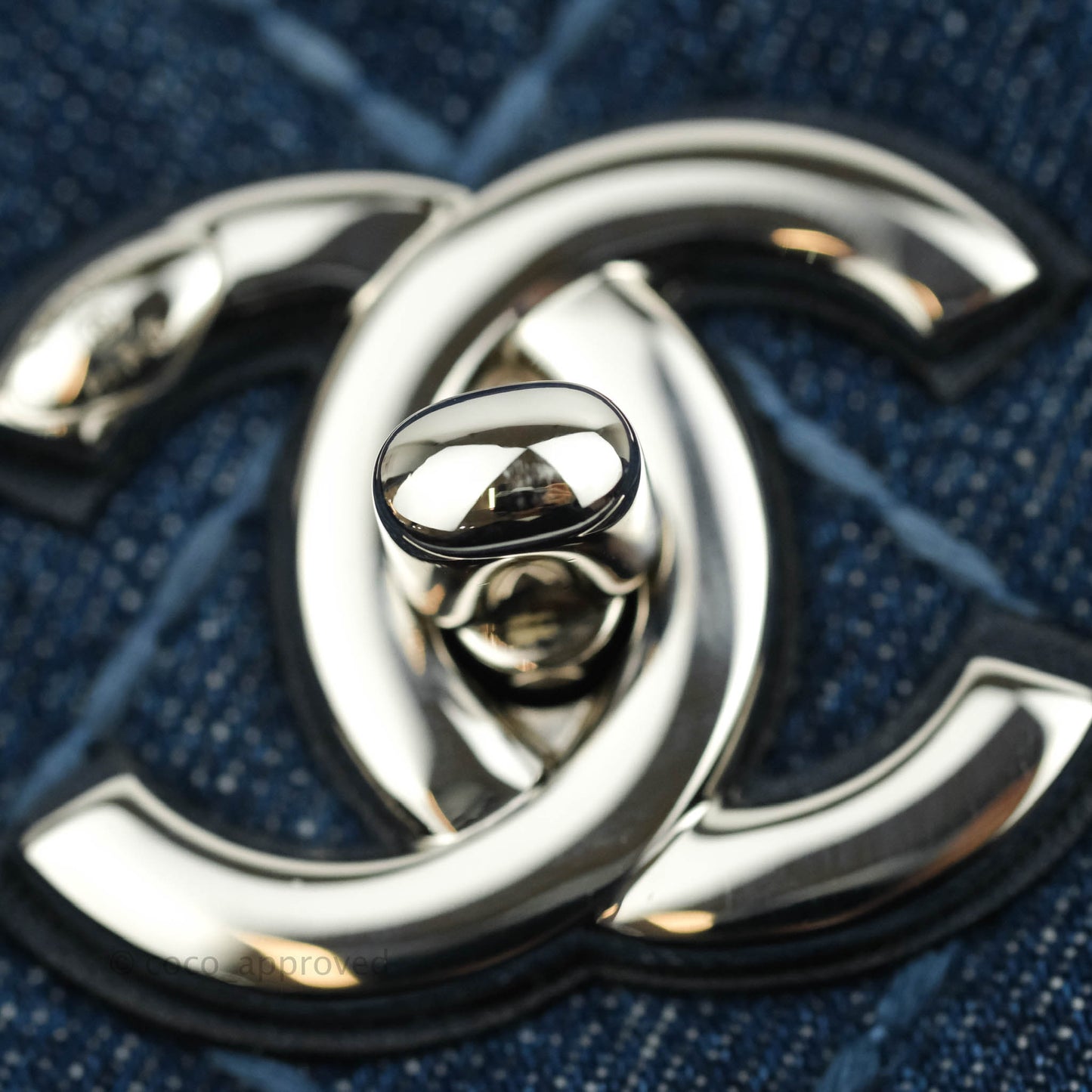 Chanel Medium (Small) Quilted Coco Handle Flap Navy Denim Silver Hardware
