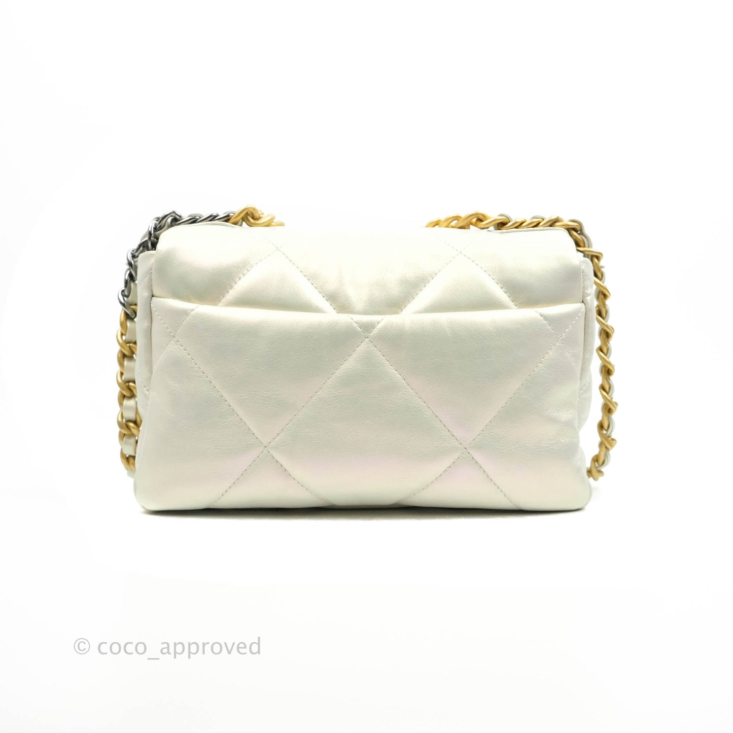 Chanel 19 Small Iridescent White Mixed Hardware