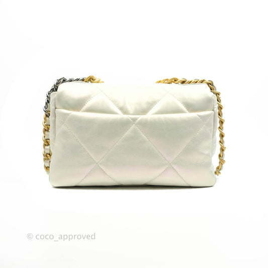 Chanel 19 Small Iridescent White Mixed Hardware