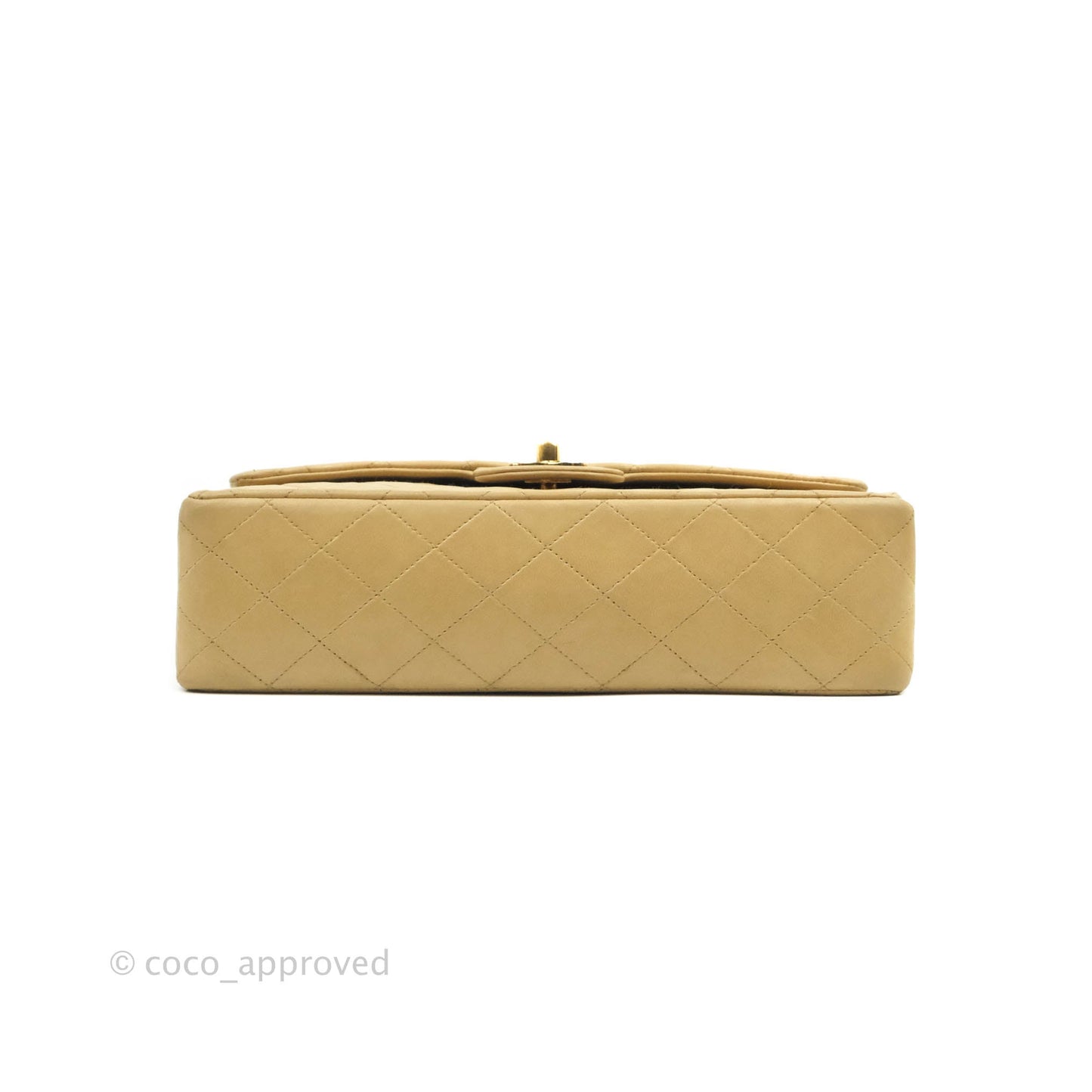 Chanel Vintage Classic M/L Medium Double Flap Bag Beige Lambskin 24K Gold Hardware