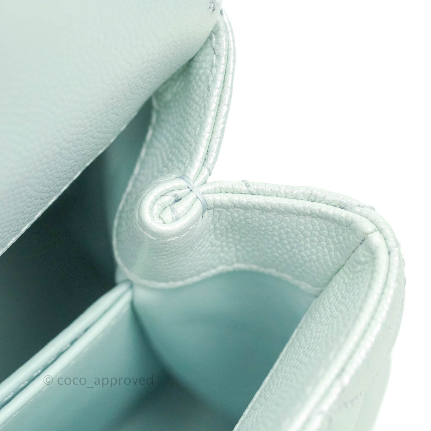 Chanel Mini (Small) Quilted Coco Handle Iridescent Light Blue Caviar Rainbow Hardware