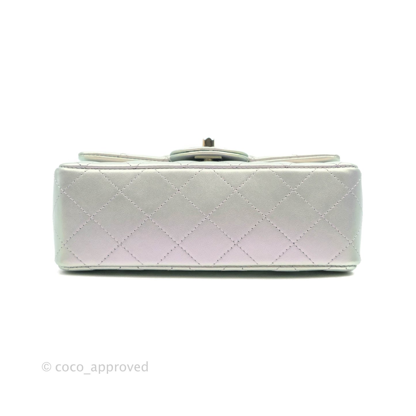 Chanel Quilted Mini Rectangular Iridescent White Lilac Calfskin Silver Hardware