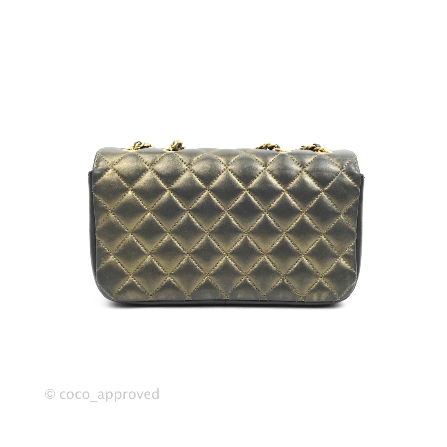 Chanel Small Enamel CC Flap Bag Quilted Iridescent Grey Lambskin Aged Gold Hardware