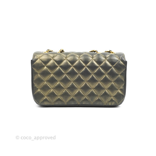 Chanel Small Enamel CC Flap Bag Quilted Iridescent Grey Lambskin Aged Gold Hardware
