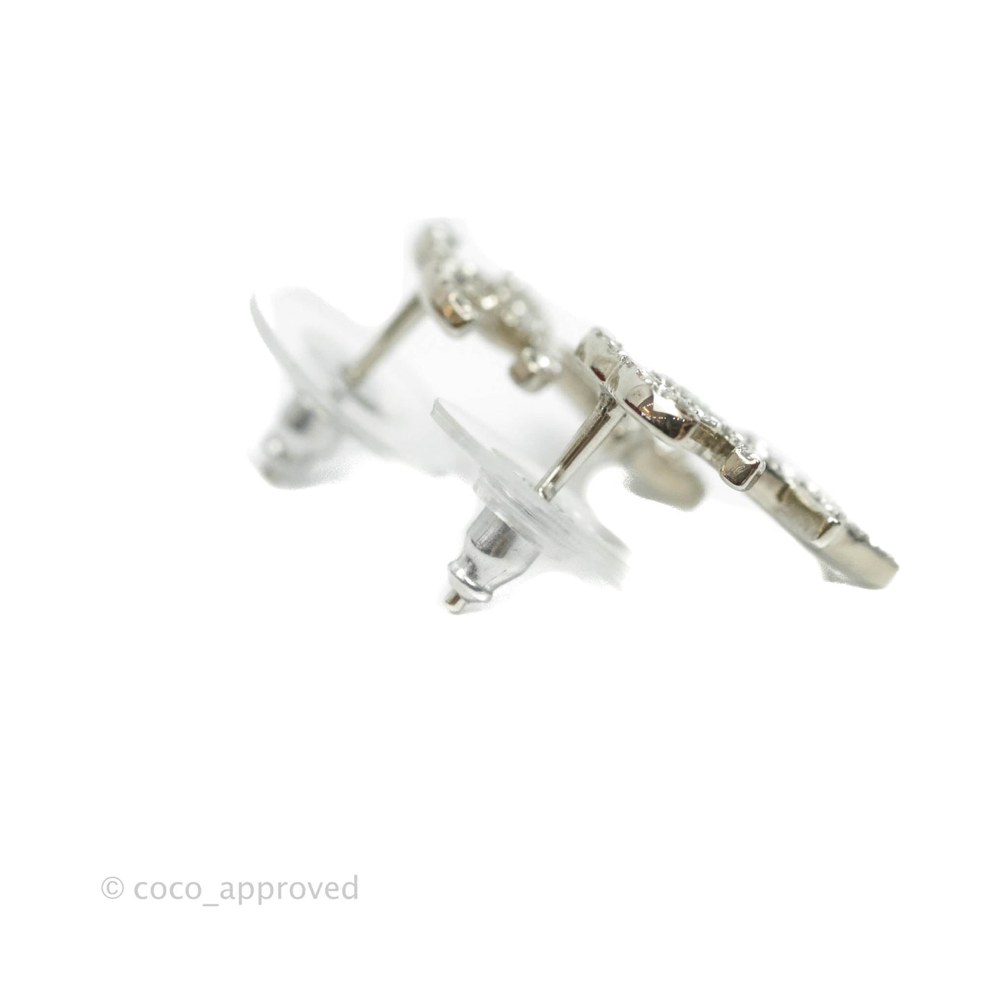 Chanel Crystal CC Star Earrings Silver Tone 20P