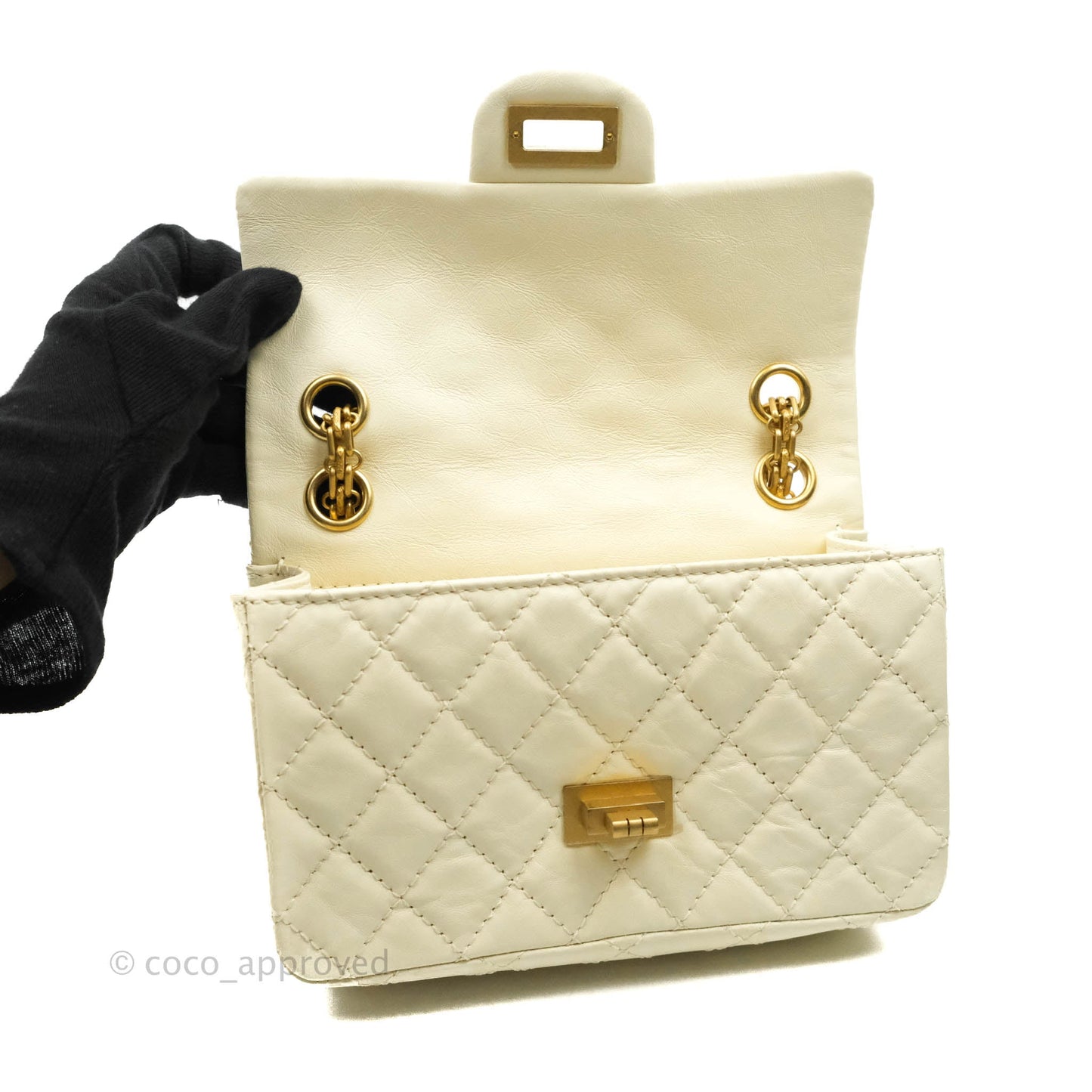 Chanel Mini Reissue 224 White Ivory Aged Calfskin Aged Gold Hardware