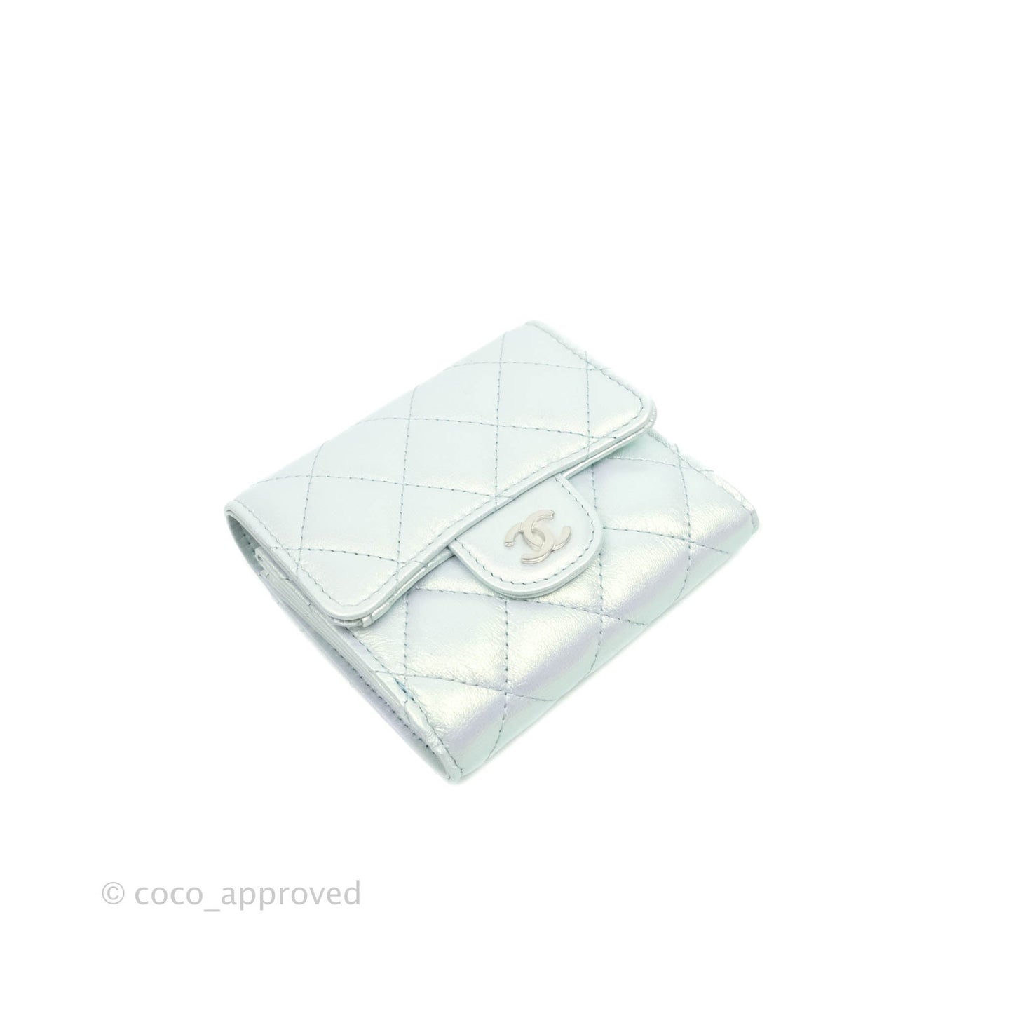 Chanel Classic Short Flap Wallet Iridescent Light Blue Calfskin Silver Hardware 21K