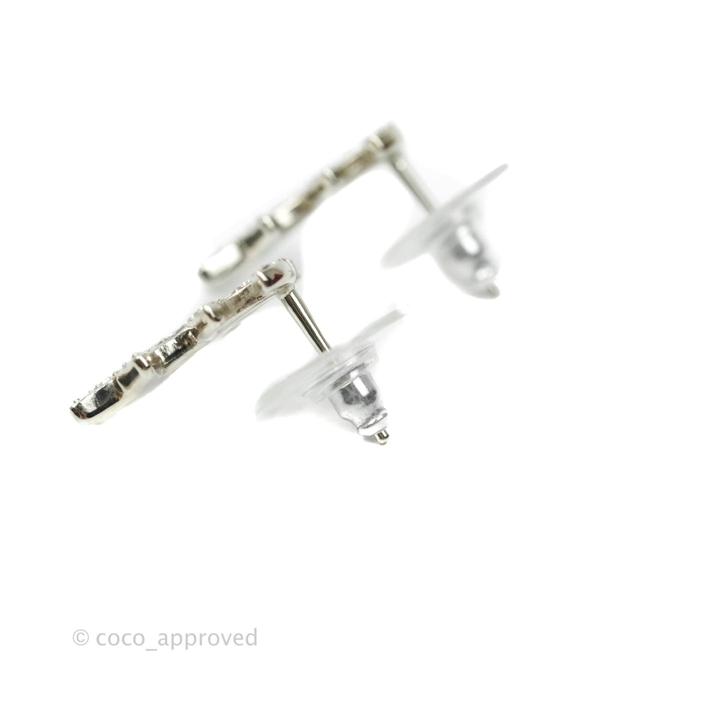 Chanel Crystal CC Star Earrings Silver Tone 20P