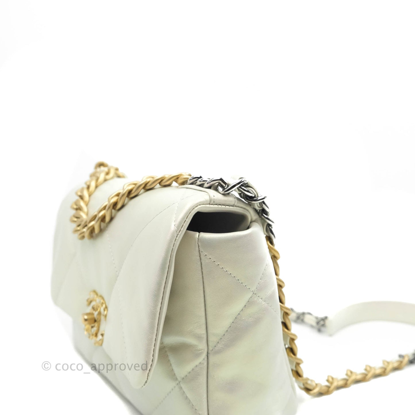 Chanel 19 Small Iridescent White Mixed Hardware