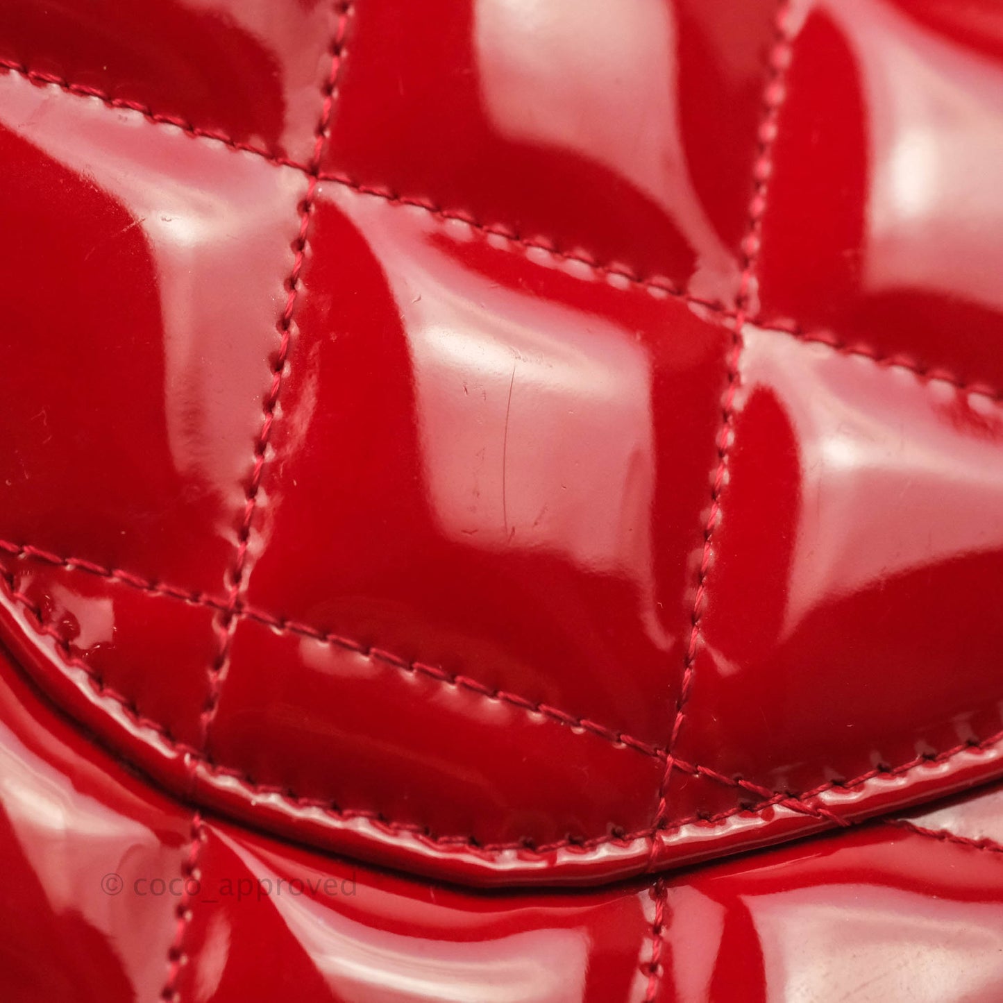 Chanel Quilted Jumbo Red Patent Silver Hardware 10C