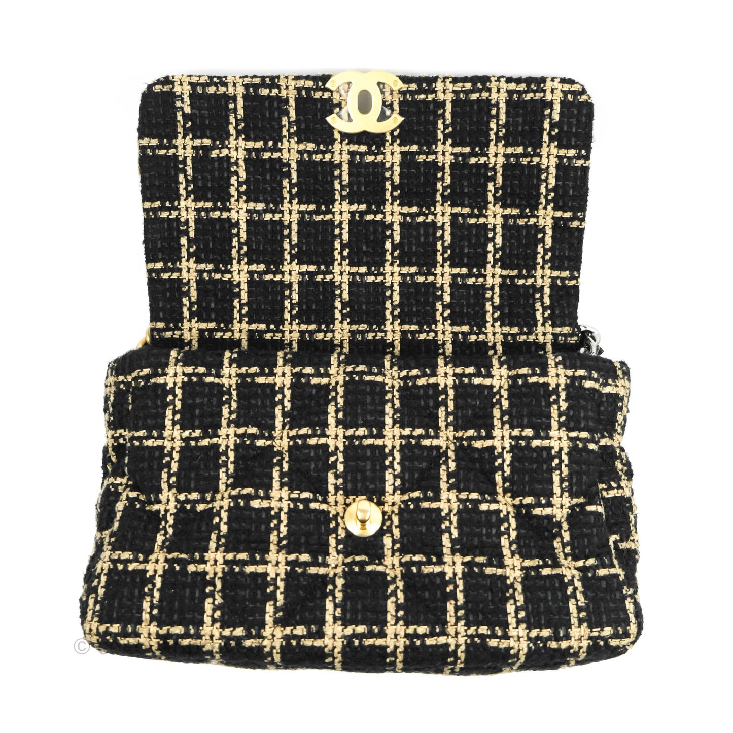 Chanel 19 Medium Beige Black Tweed Mixed Hardware