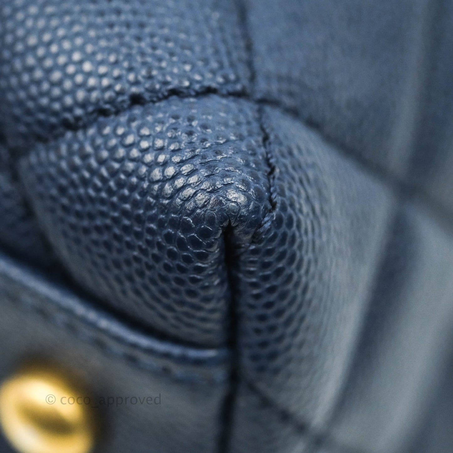 Chanel Medium (Small) Coco Handle Quilted Navy Caviar Lizard Handle Gold Hardware