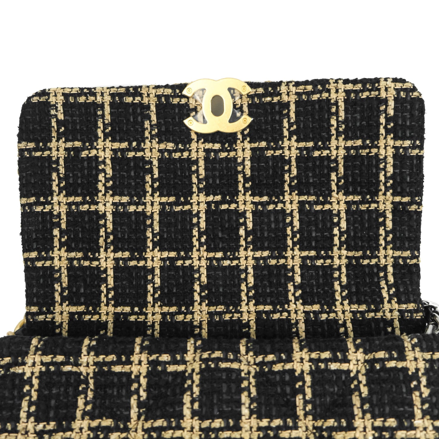Chanel 19 Medium Beige Black Tweed Mixed Hardware