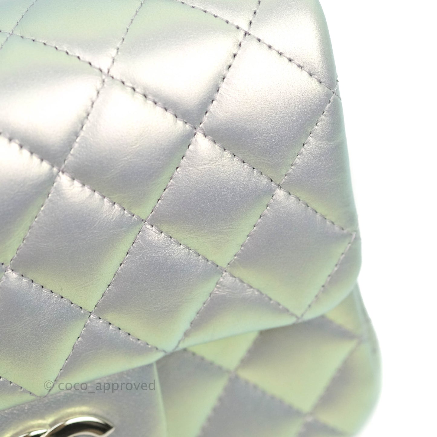 Chanel Mini Square Quilted Iridescent White Lilac Silver Hardware