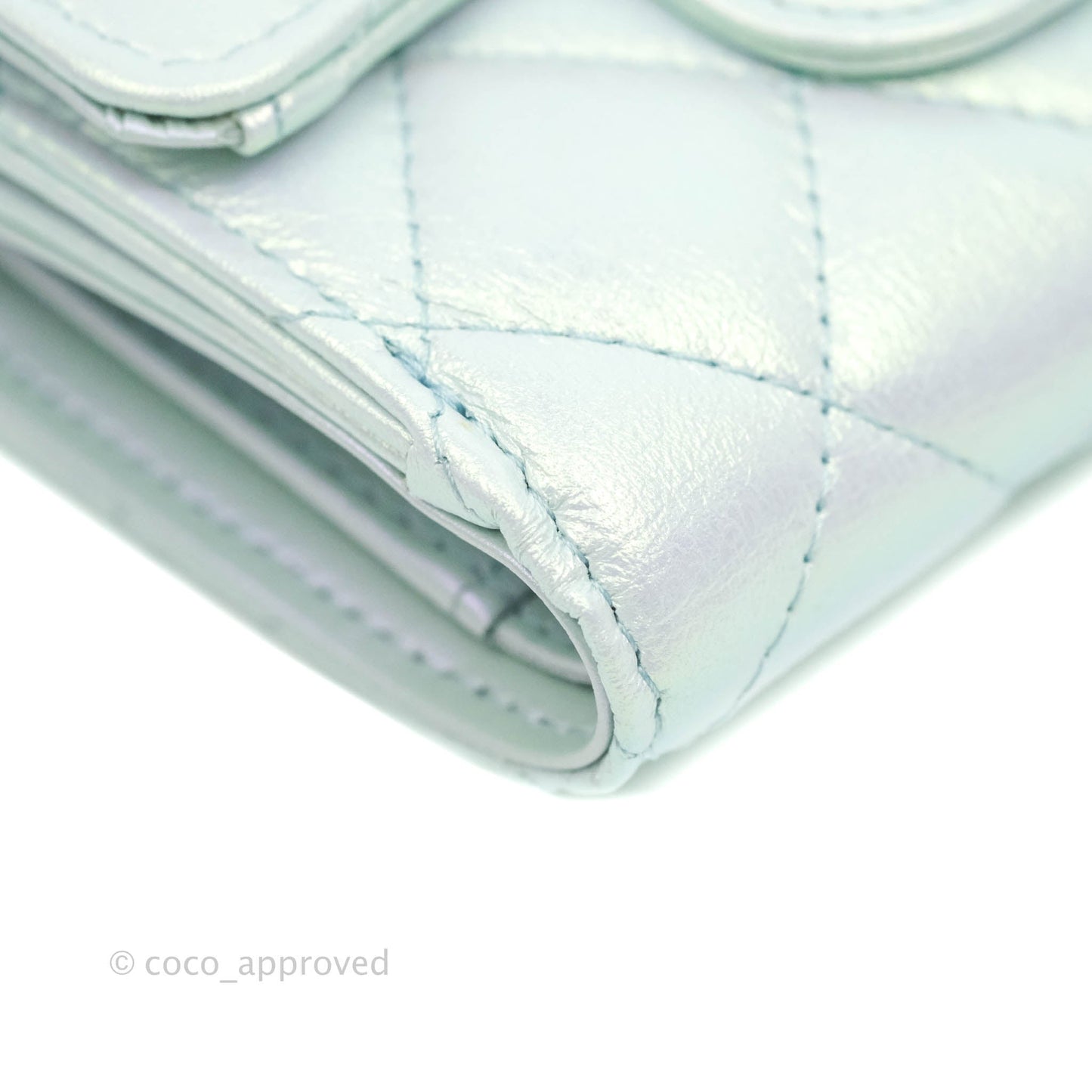 Chanel Classic Short Flap Wallet Iridescent Light Blue Calfskin Silver Hardware 21K