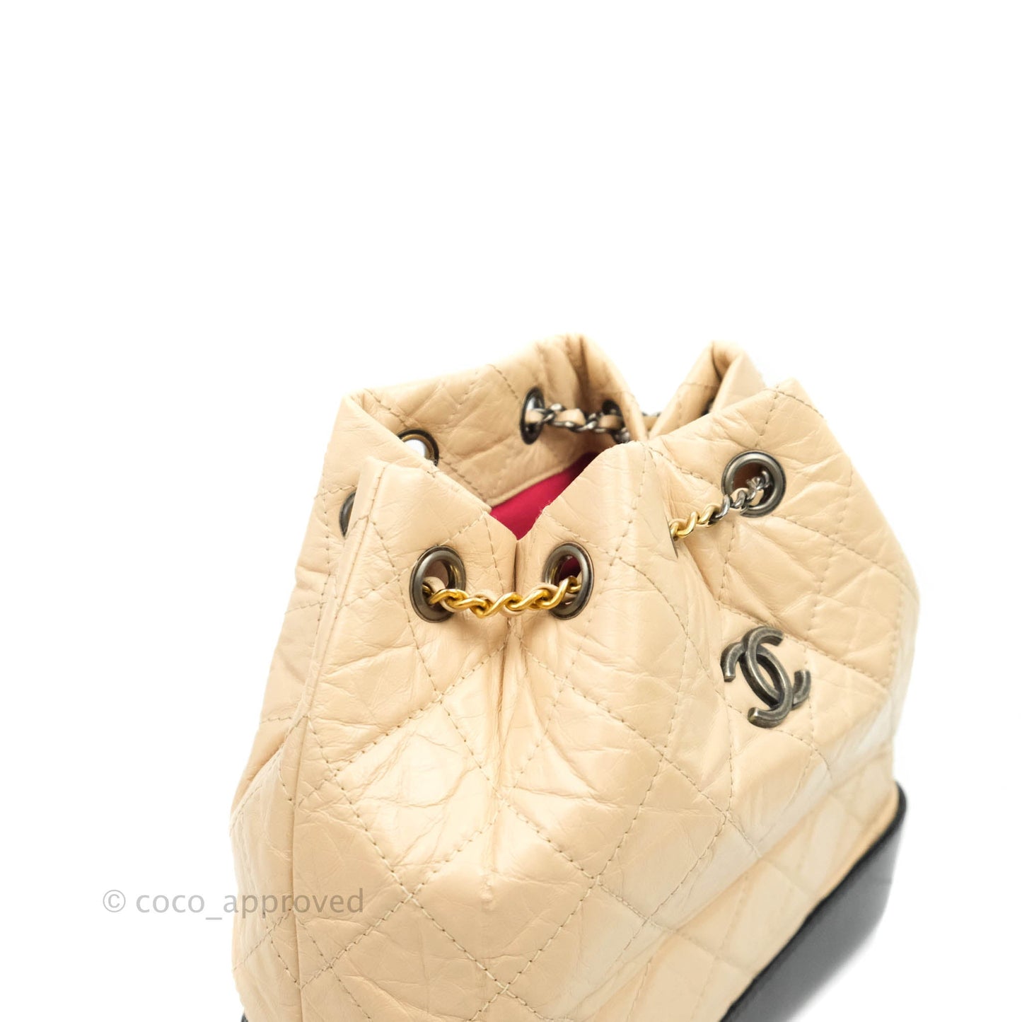Chanel Small Gabrielle Backpack Beige Black Aged Calfskin