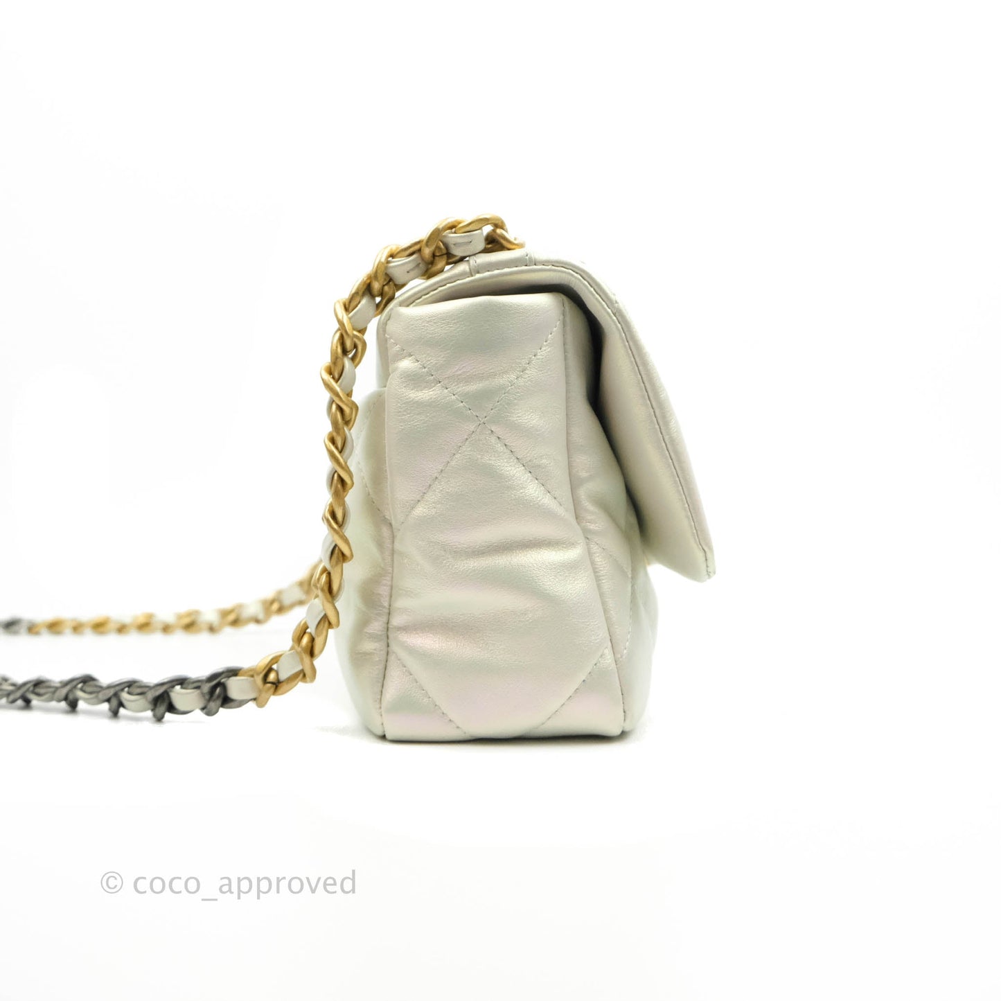 Chanel 19 Small Iridescent White Mixed Hardware