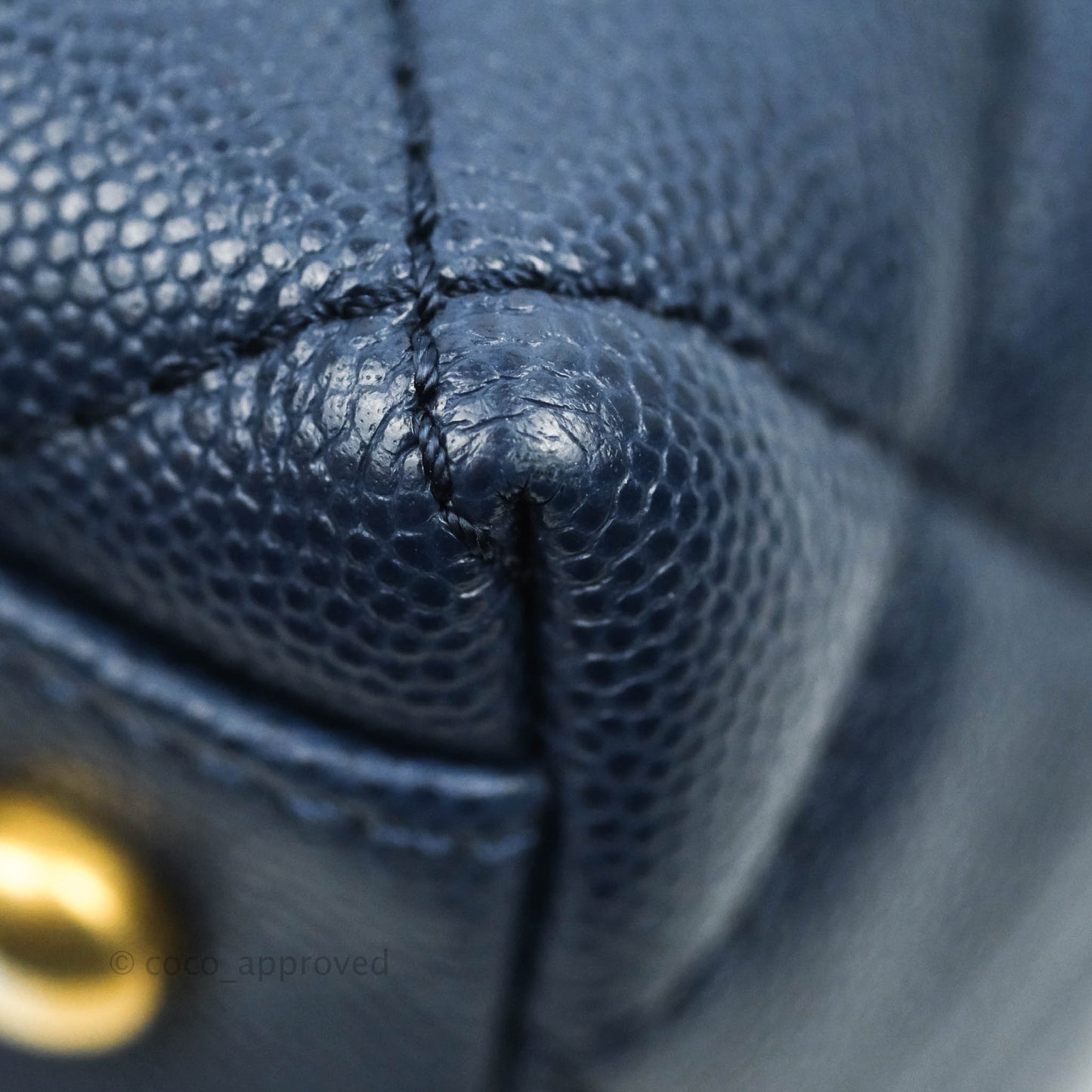 Chanel Medium (Small) Coco Handle Quilted Navy Caviar Lizard Handle Gold Hardware