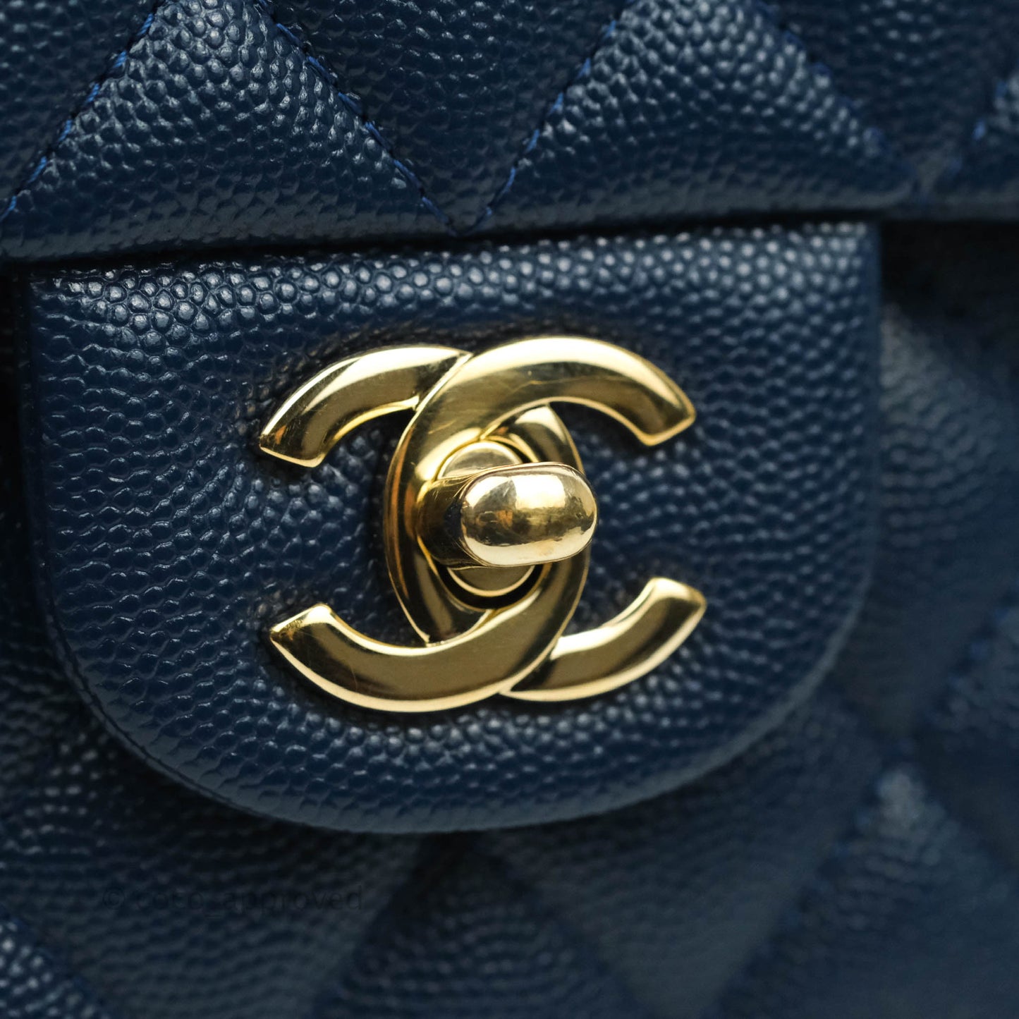 Chanel Quilted M/L Medium Double Flap Blue Caviar Gold Hardware 19C
