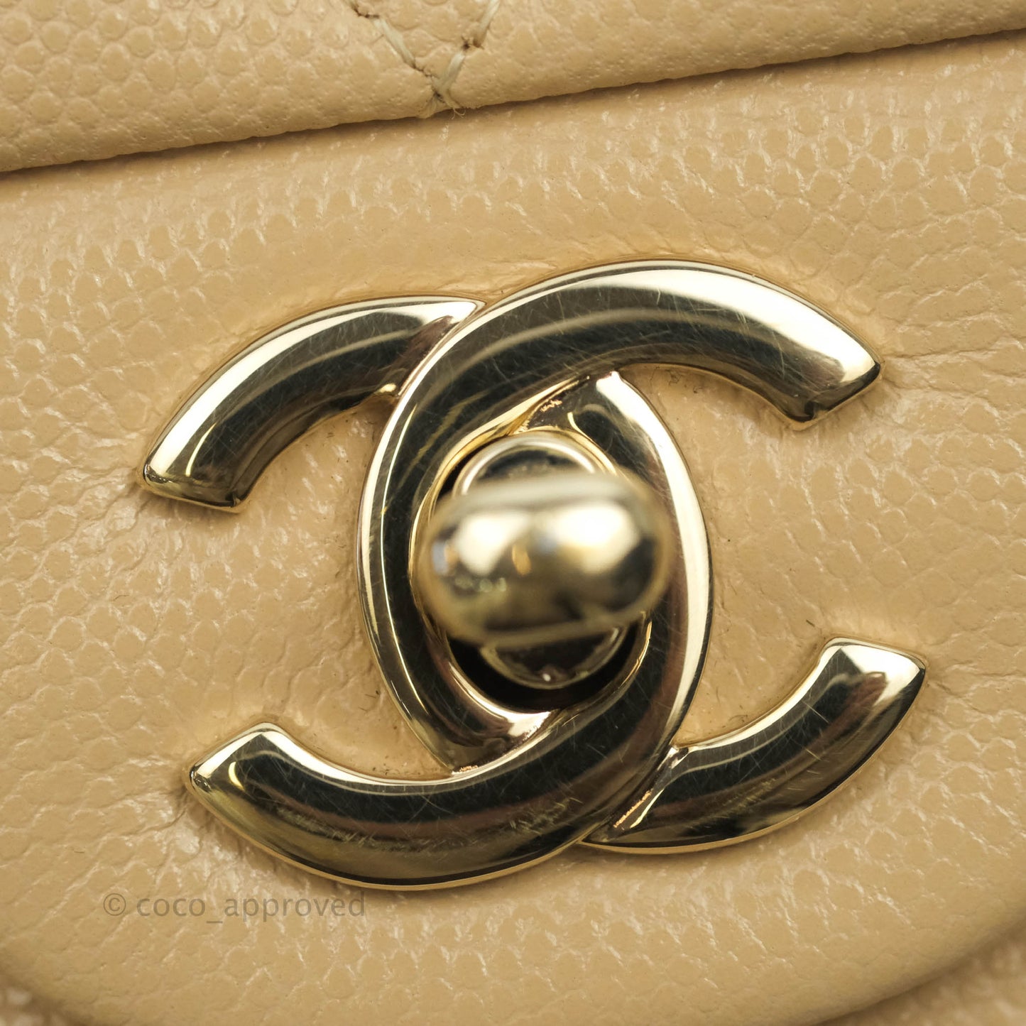 Chanel Quilted M/L Medium Double Flap Beige Caviar Gold Hardware 19C
