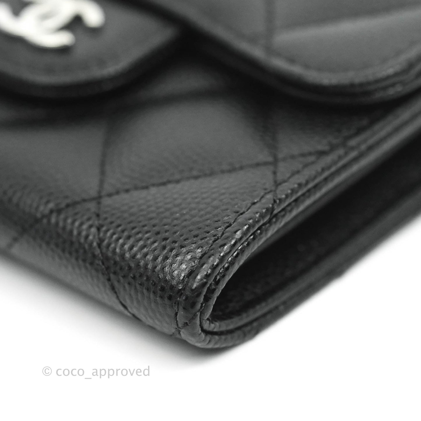 Chanel Quilted Small Flap Card Holder Black Caviar Silver Hardware