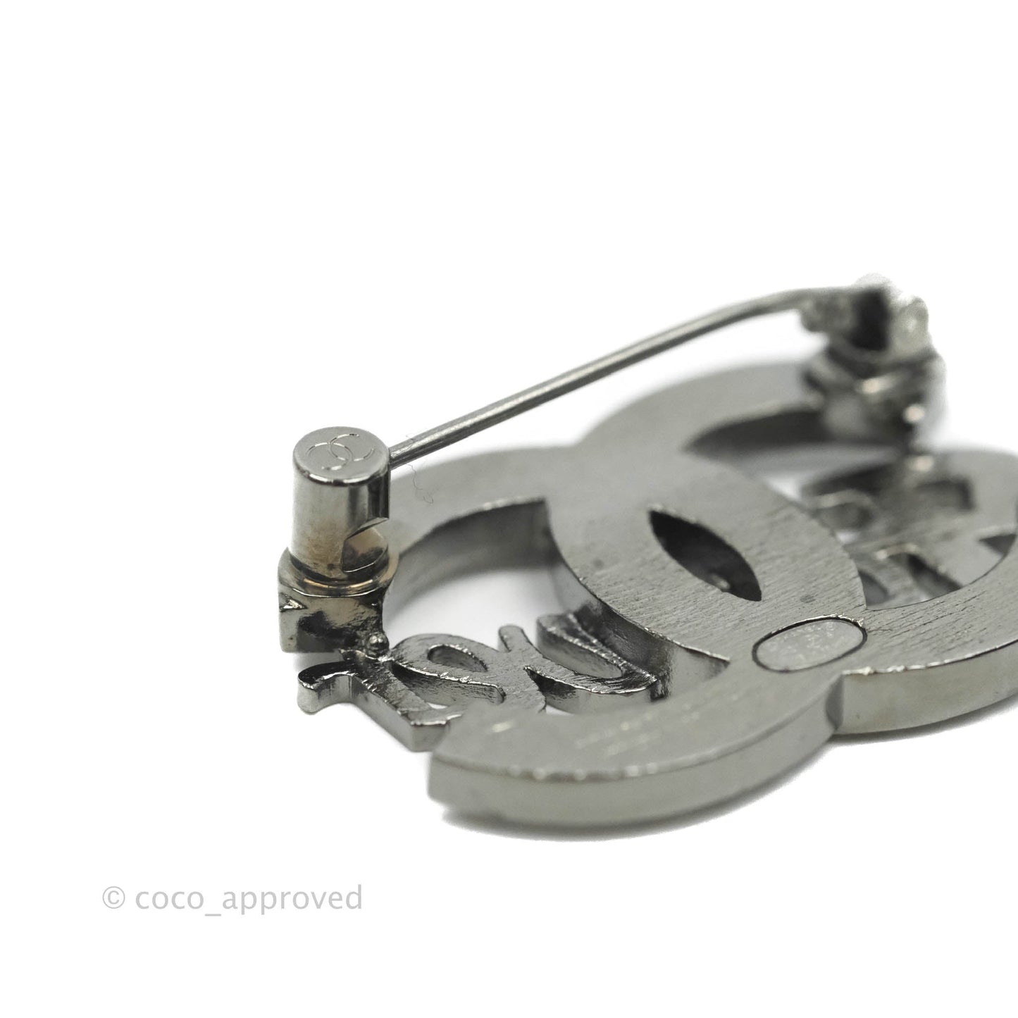 Chanel Crystal CC Forever Brooch Gun Metal Tone 21S