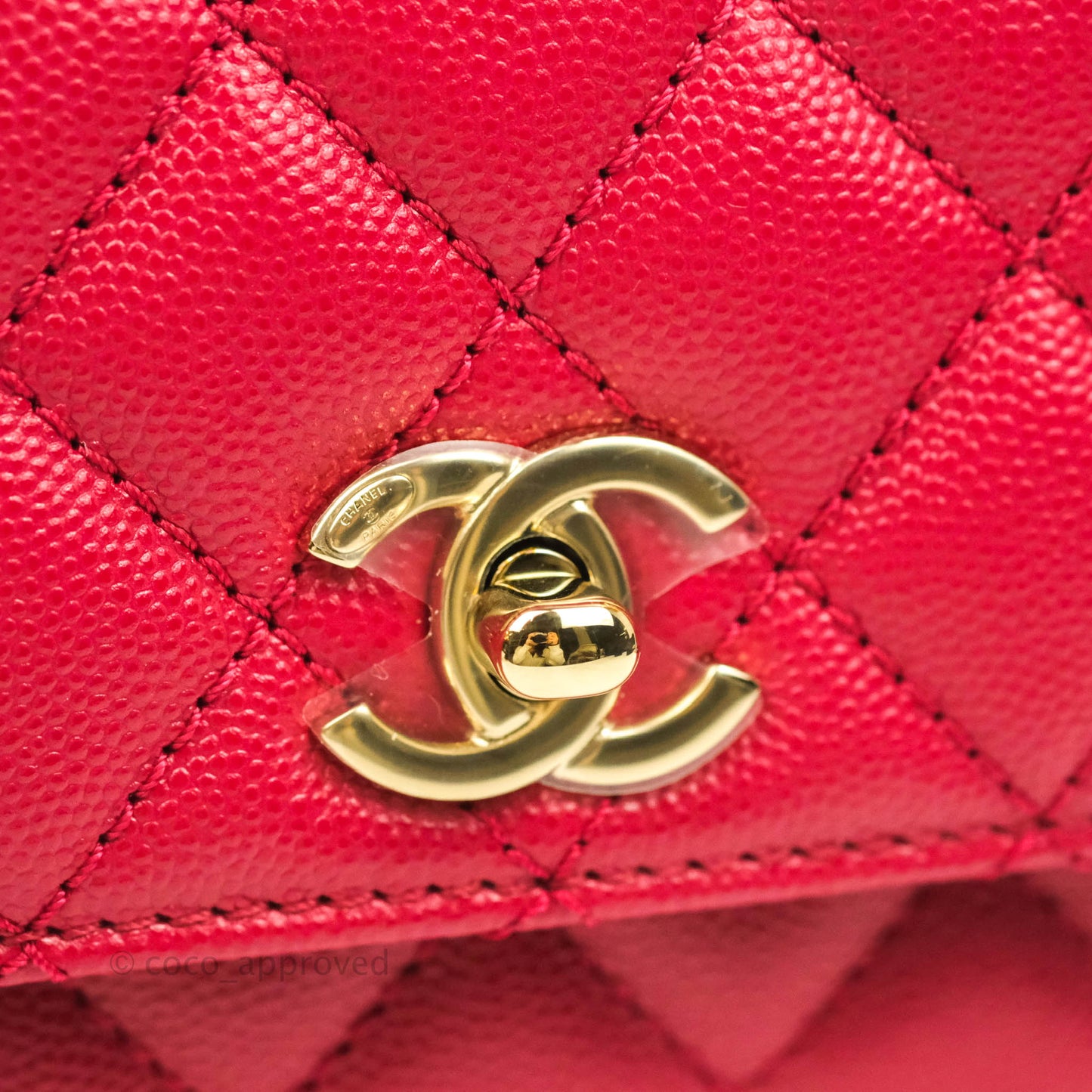 Chanel Small (Mini) Coco Handle Quilted Rosy Red Caviar Gold Hardware 21A